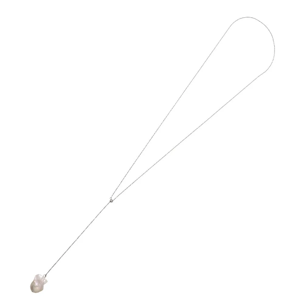 Baroque Pearl Silver Tone Slider Lariat Necklace