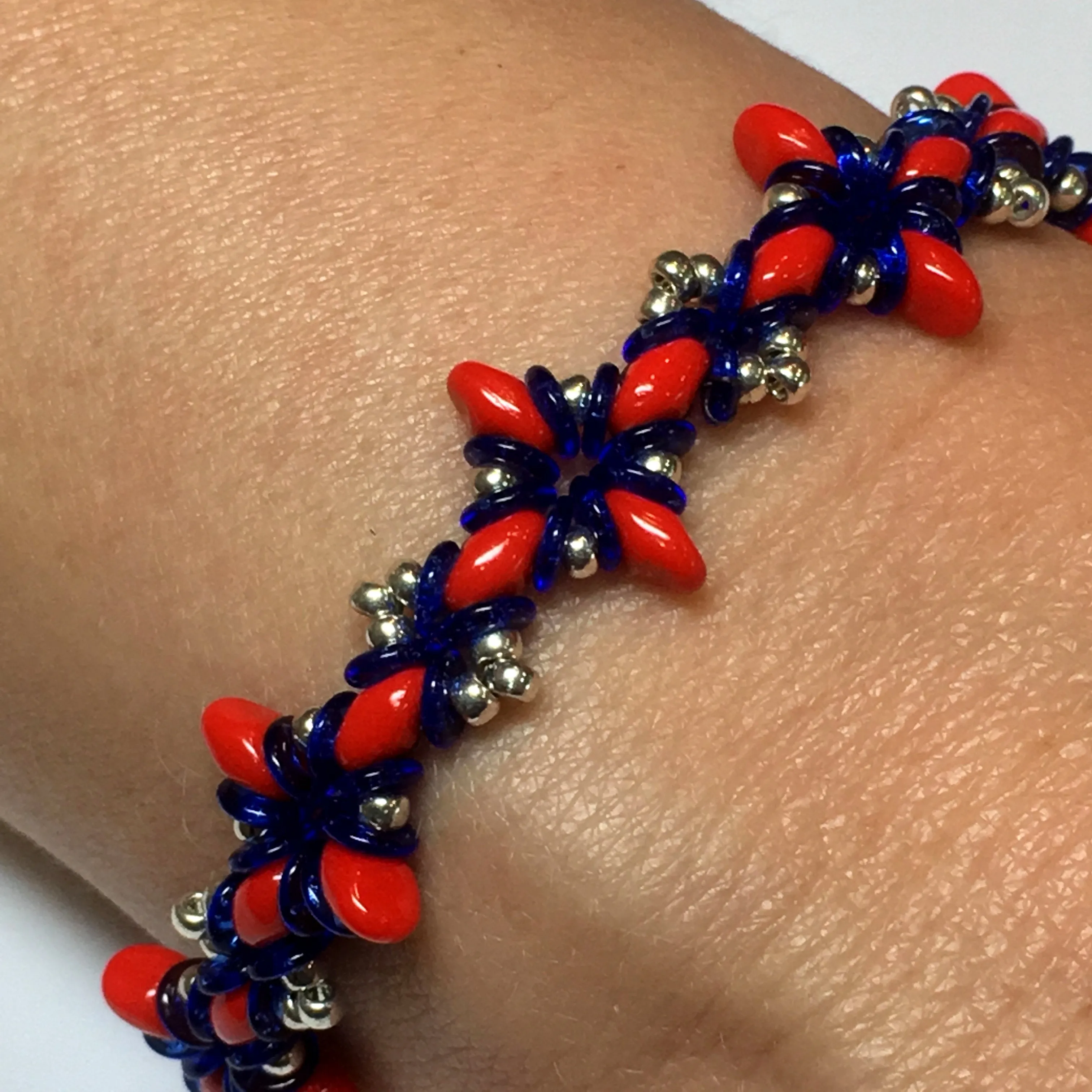 Bead Kit to Make "Oh, My Stars! Bracelet"  Red / Blue / Silver with Free Tutorial starting at $9.99