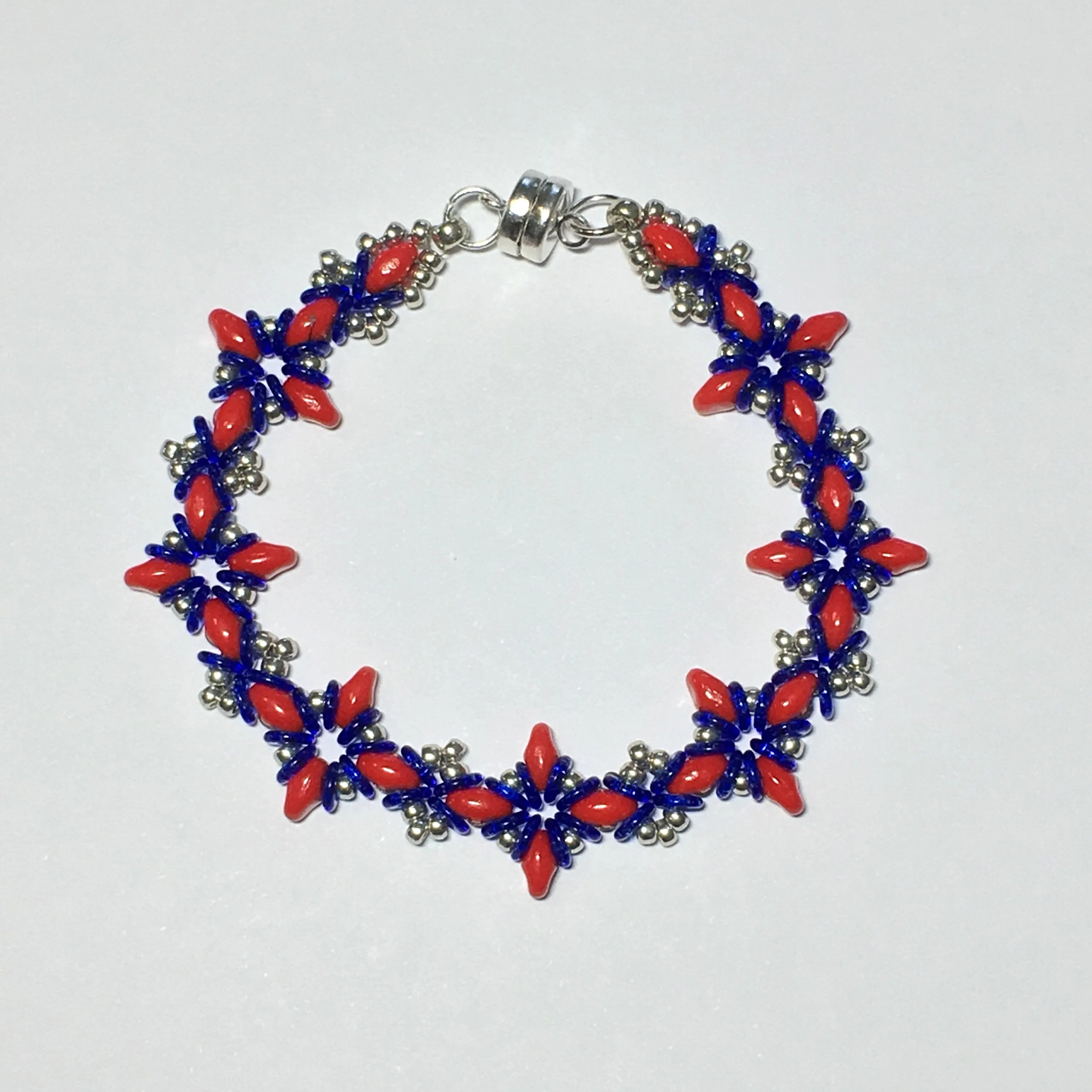 Bead Kit to Make "Oh, My Stars! Bracelet"  Red / Blue / Silver with Free Tutorial starting at $9.99