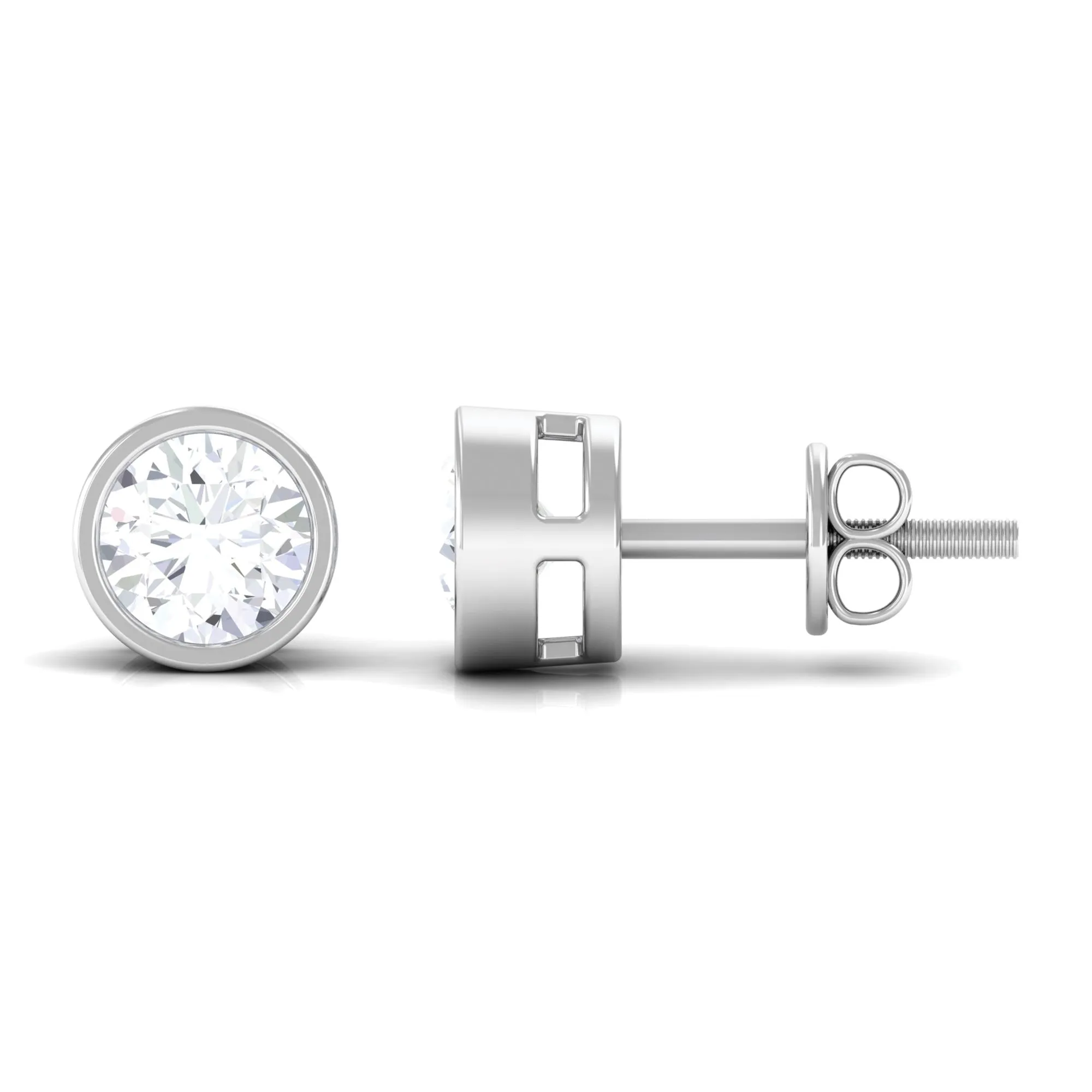 Bezel Set Moissanite Solitaire Stud Earrings for Women