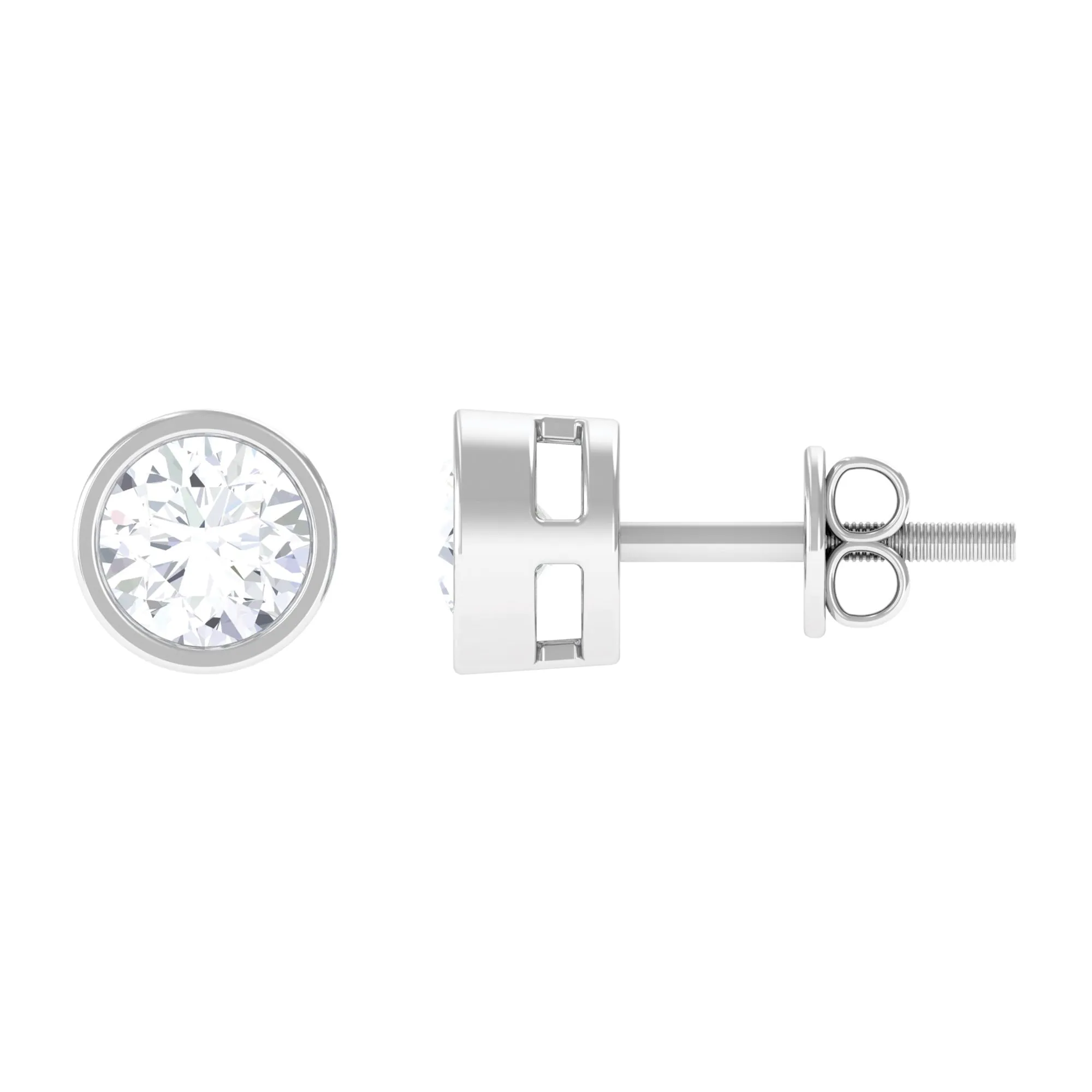 Bezel Set Moissanite Solitaire Stud Earrings for Women