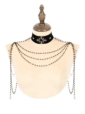 Black Velvet Choker Gold Shoulder Bead Chain