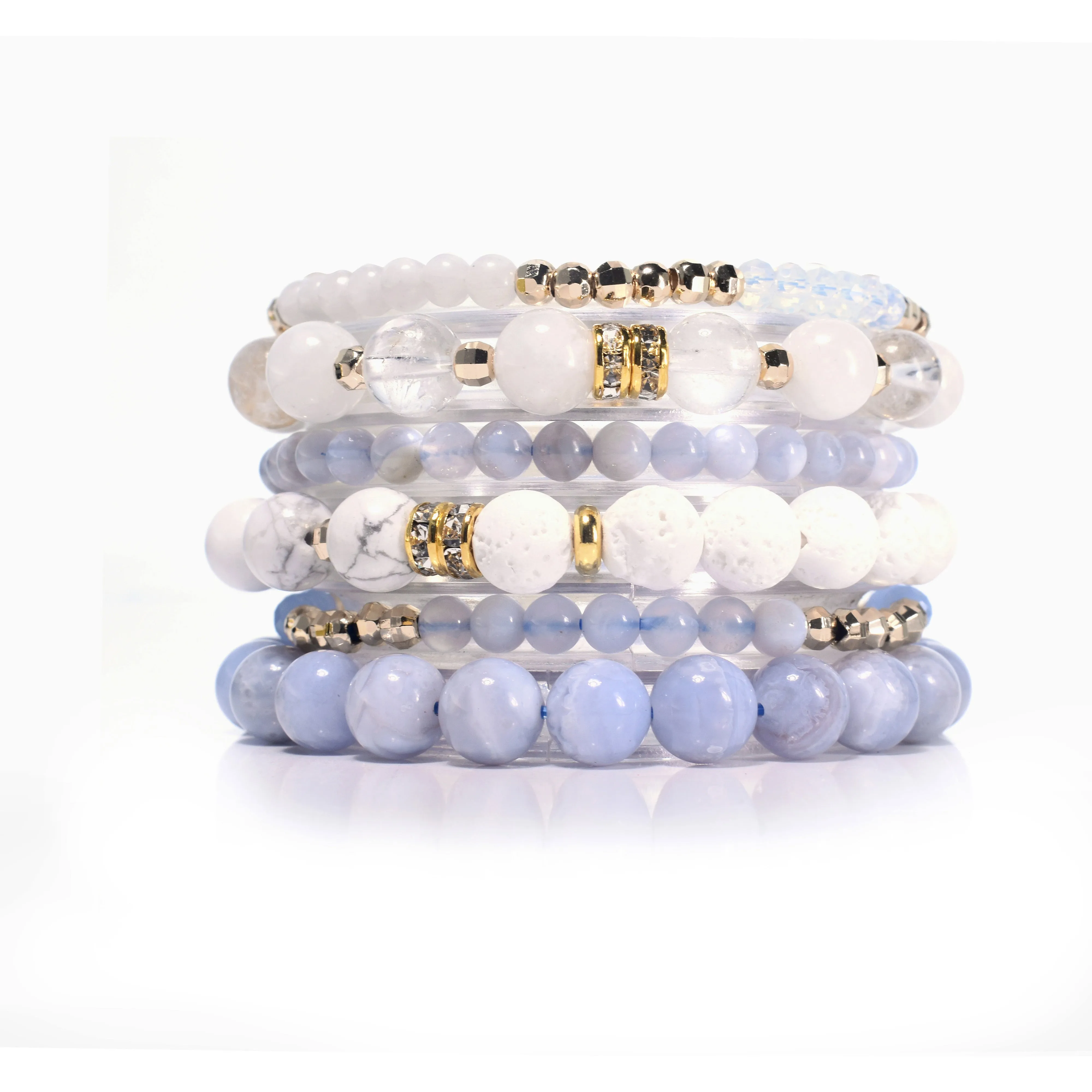 Blue & White Moonstone Blue Lace Agate Build-Your-Own Bracelet Set