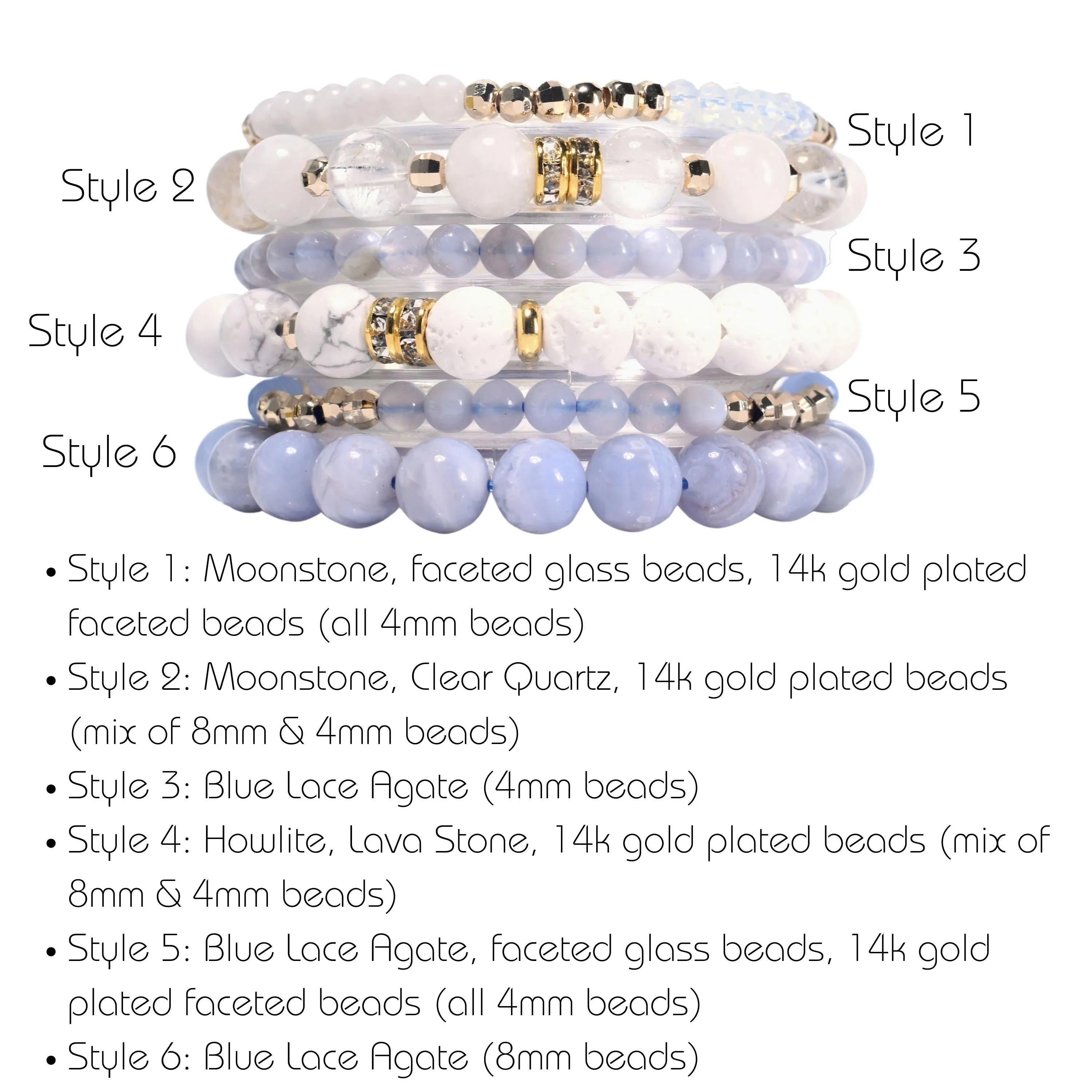 Blue & White Moonstone Blue Lace Agate Build-Your-Own Bracelet Set