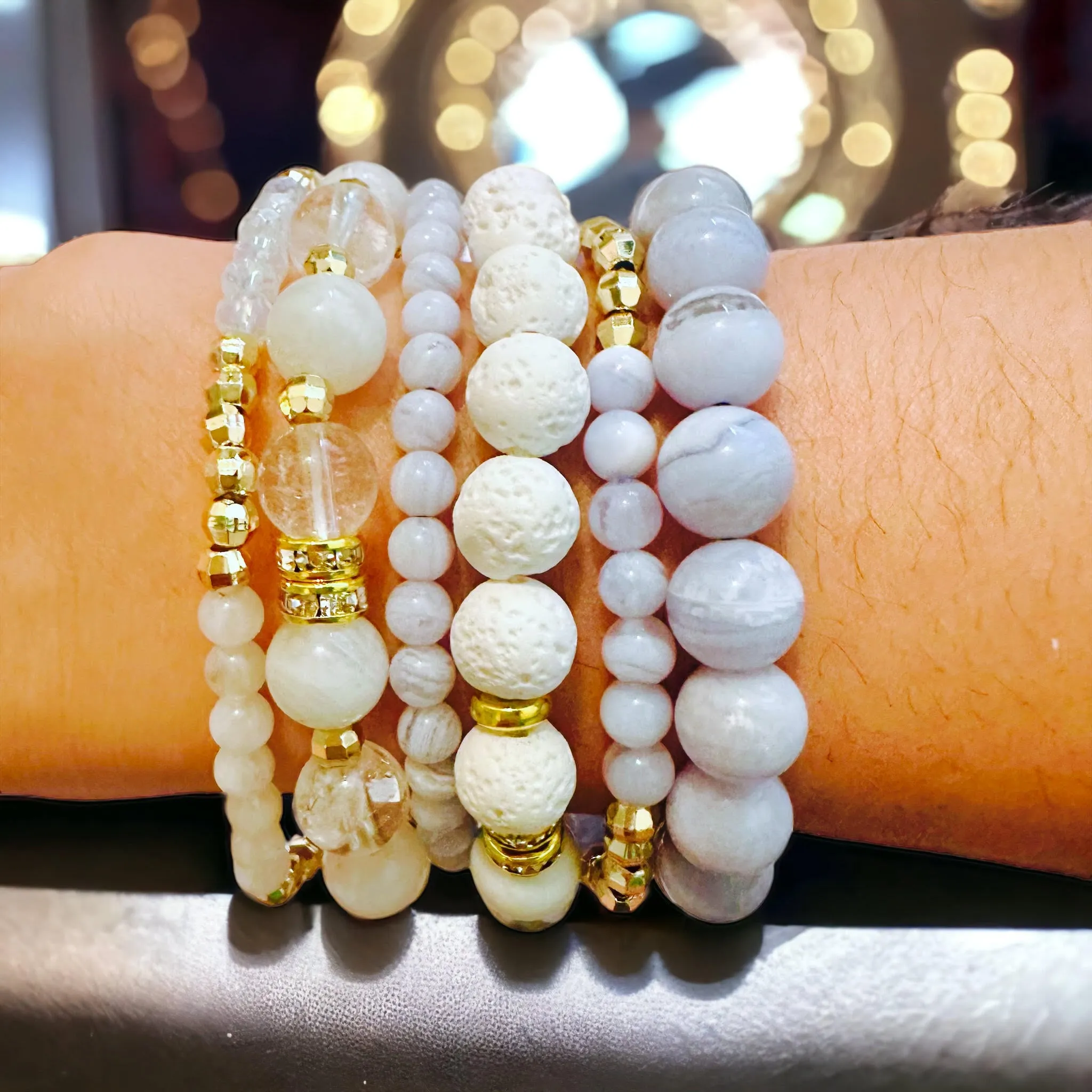 Blue & White Moonstone Blue Lace Agate Build-Your-Own Bracelet Set