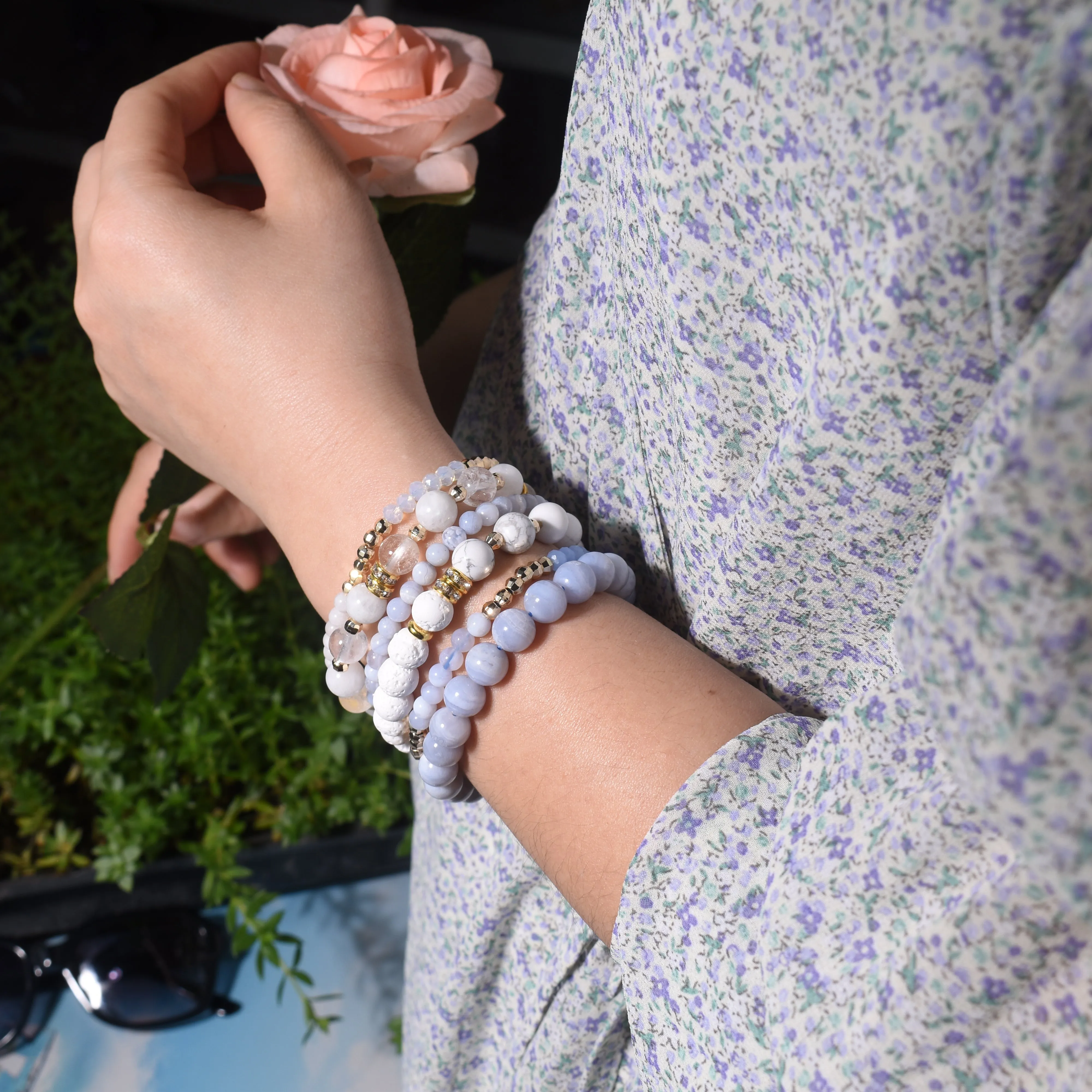Blue & White Moonstone Blue Lace Agate Build-Your-Own Bracelet Set