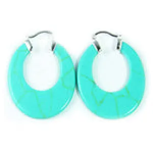 Boho Flat Stone Turquoise Oval Hoop Earrings