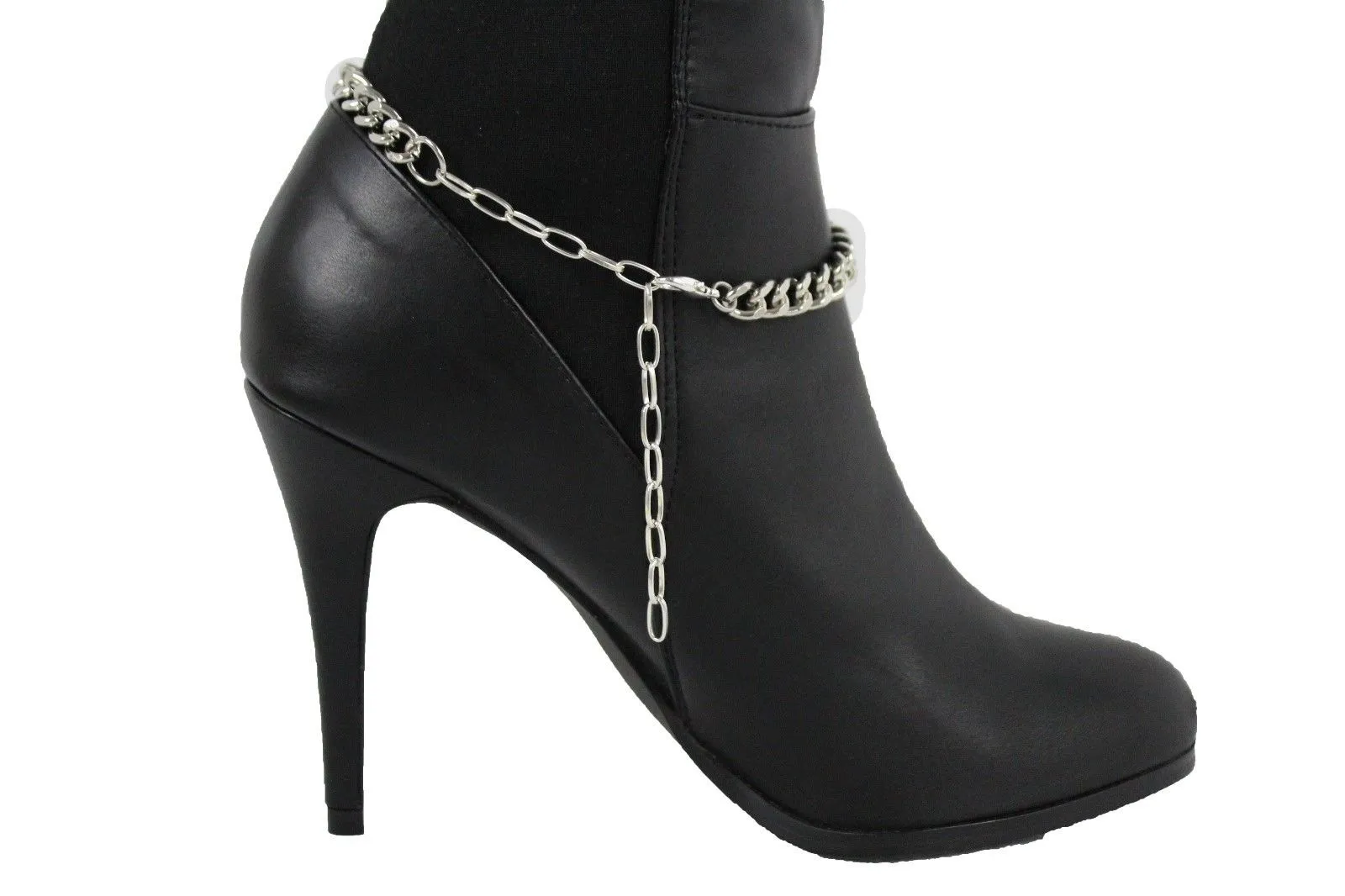 Boot Bracelet Silver Metal Chain Shoe Bling Snow Flakes Charm Christmas