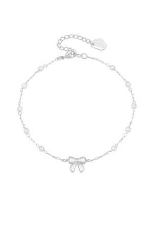 Bow with Pearl Beaded Chain Bracelet Silver Plated