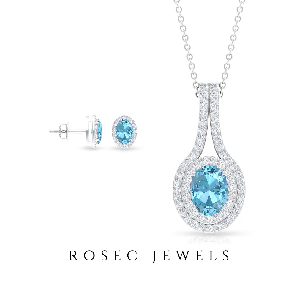 Bridal Aquamarine Jewelry Set with Moissanite