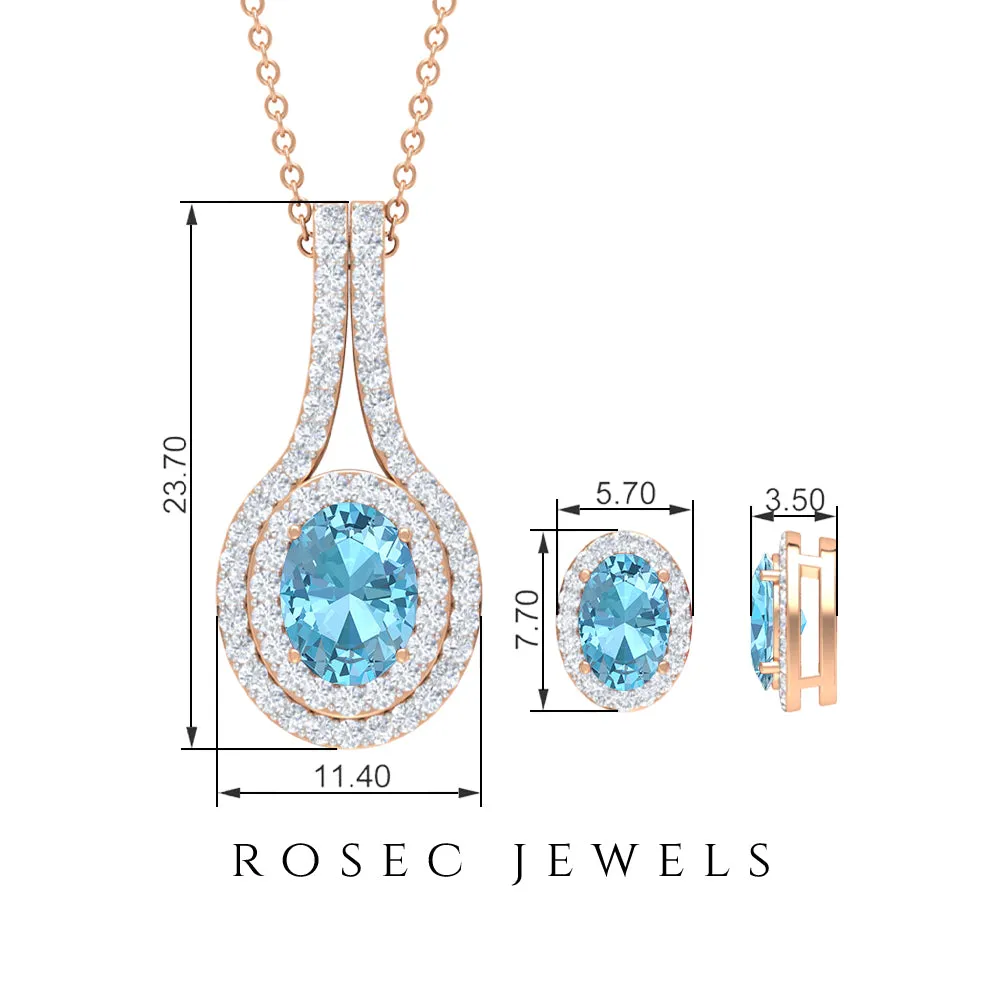 Bridal Aquamarine Jewelry Set with Moissanite