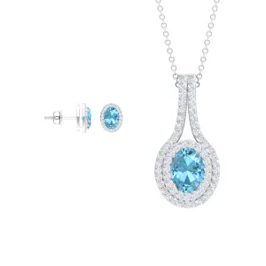 Bridal Aquamarine Jewelry Set with Moissanite