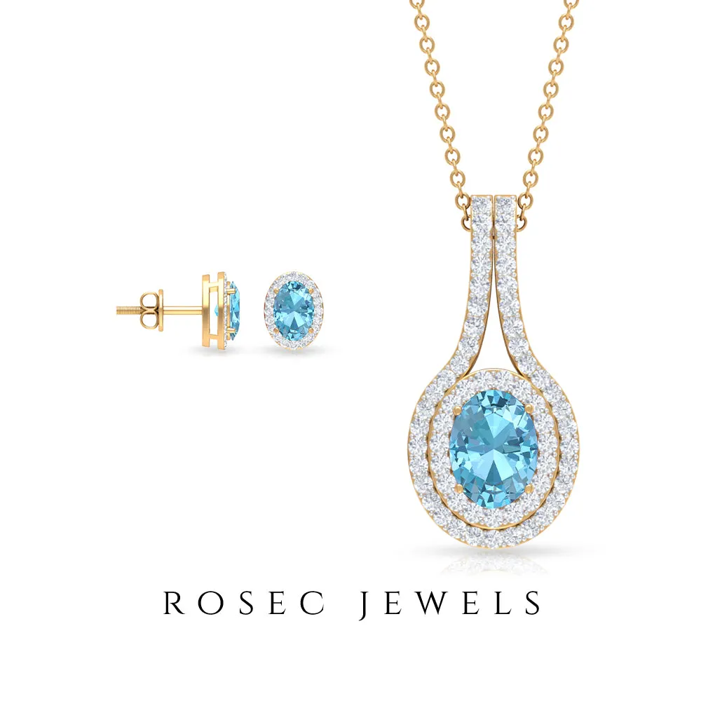Bridal Aquamarine Jewelry Set with Moissanite