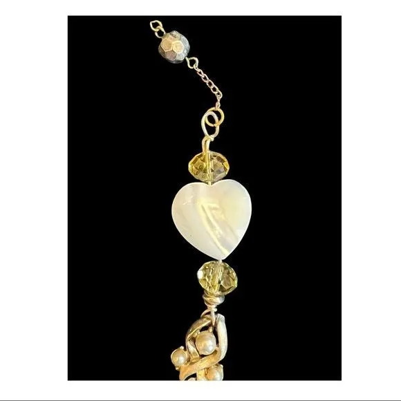 Broken China Pendant with Reworked Vintage Necklace Components & Moonstone Hearts