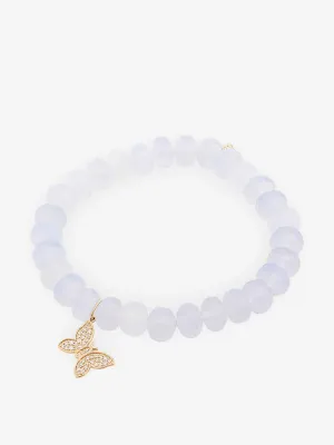 Butterfly beaded bracelet with 14kt gold and diamonds