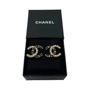 Chanel CC Interlocking Gold-tone & Pearl Earrings