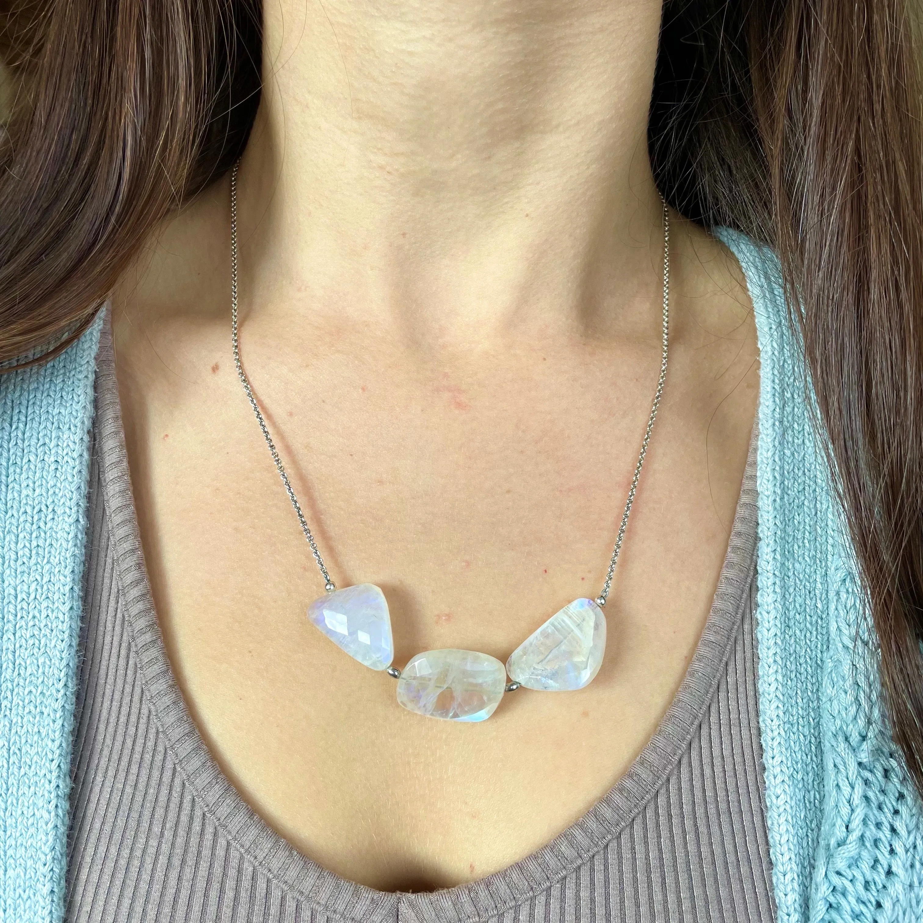 Chunky Three-Stone Moonstone Necklace