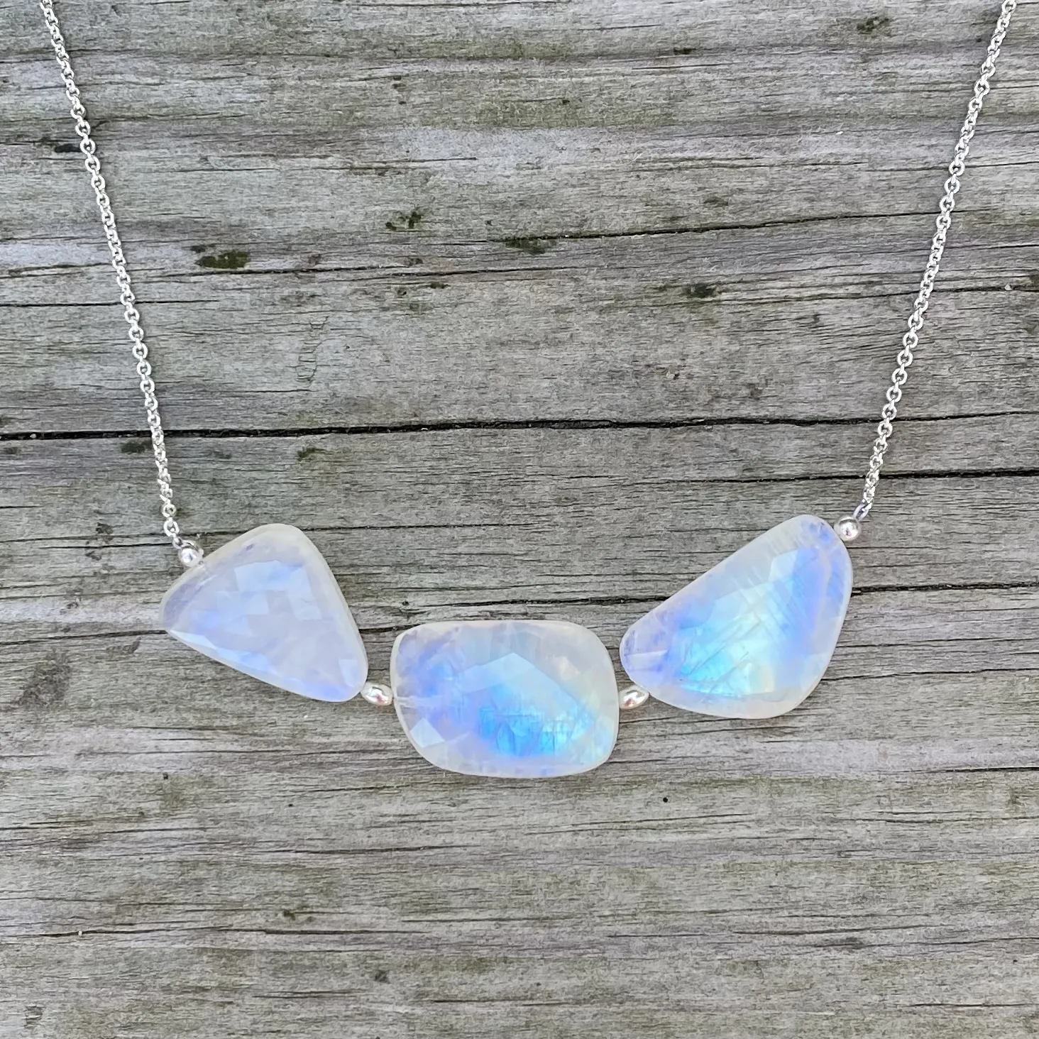 Chunky Three-Stone Moonstone Necklace