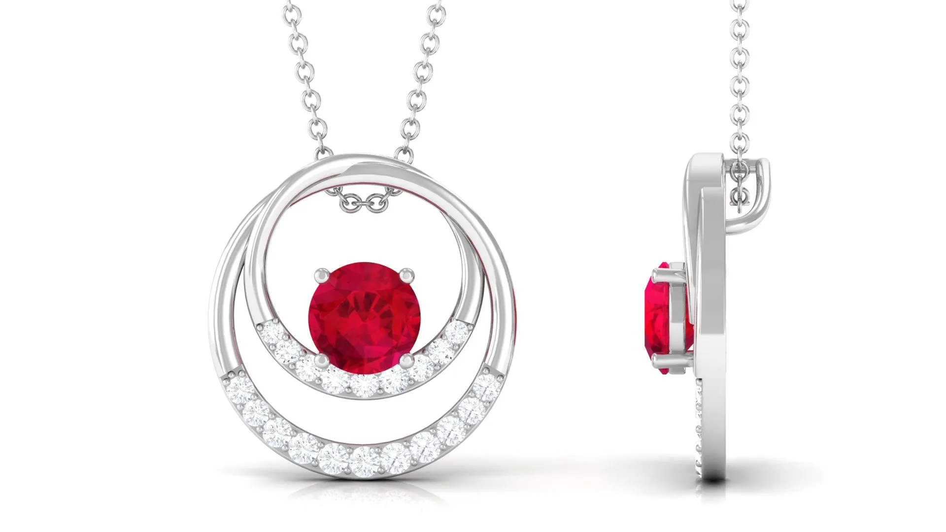 Classic Created Ruby and Diamond Open Circle Pendant