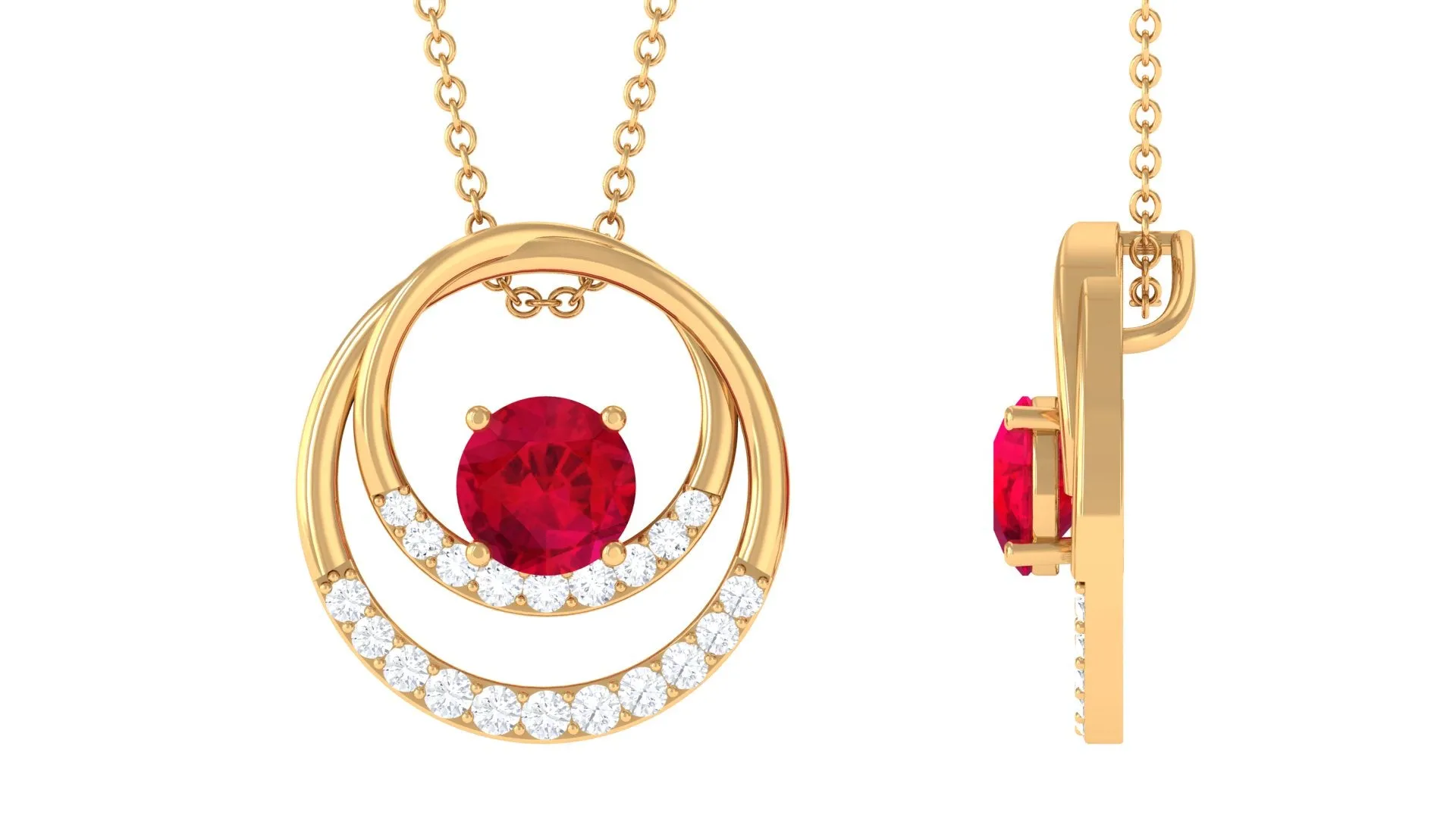 Classic Created Ruby and Diamond Open Circle Pendant