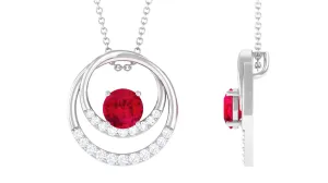 Classic Created Ruby and Diamond Open Circle Pendant