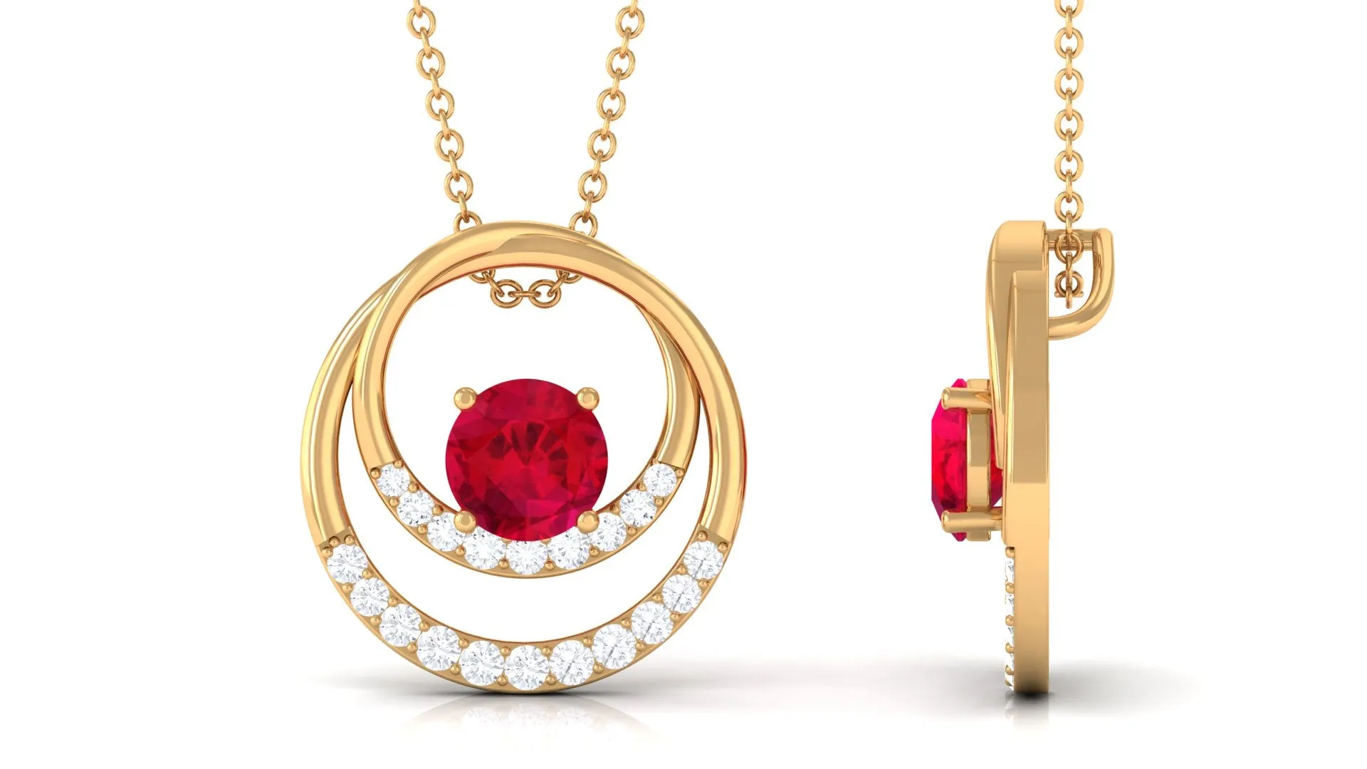 Classic Created Ruby and Diamond Open Circle Pendant
