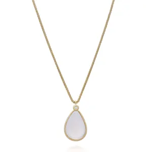 Color Collection 14KT YG Tear Drop White Moonstone & Diamonds Pendant Necklace