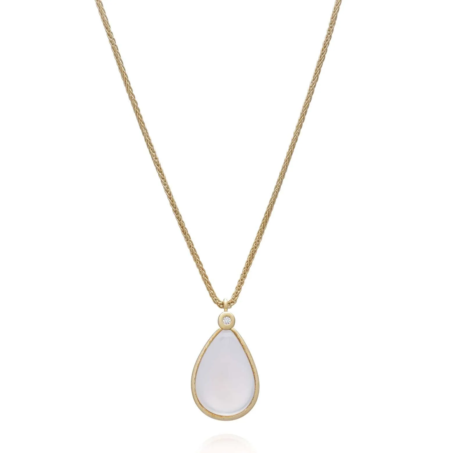 Color Collection 14KT YG Tear Drop White Moonstone & Diamonds Pendant Necklace