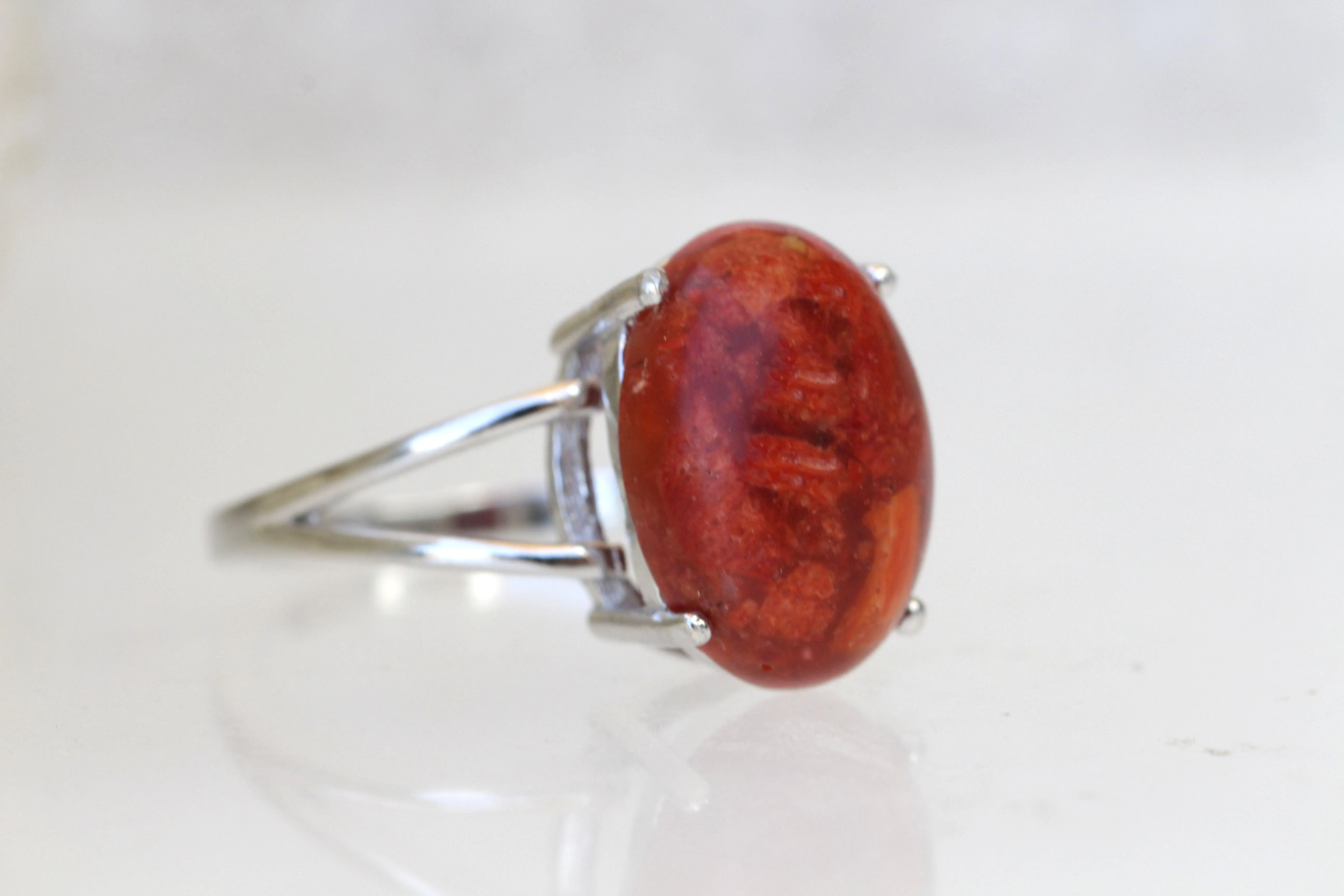 Coral silver sterling ring