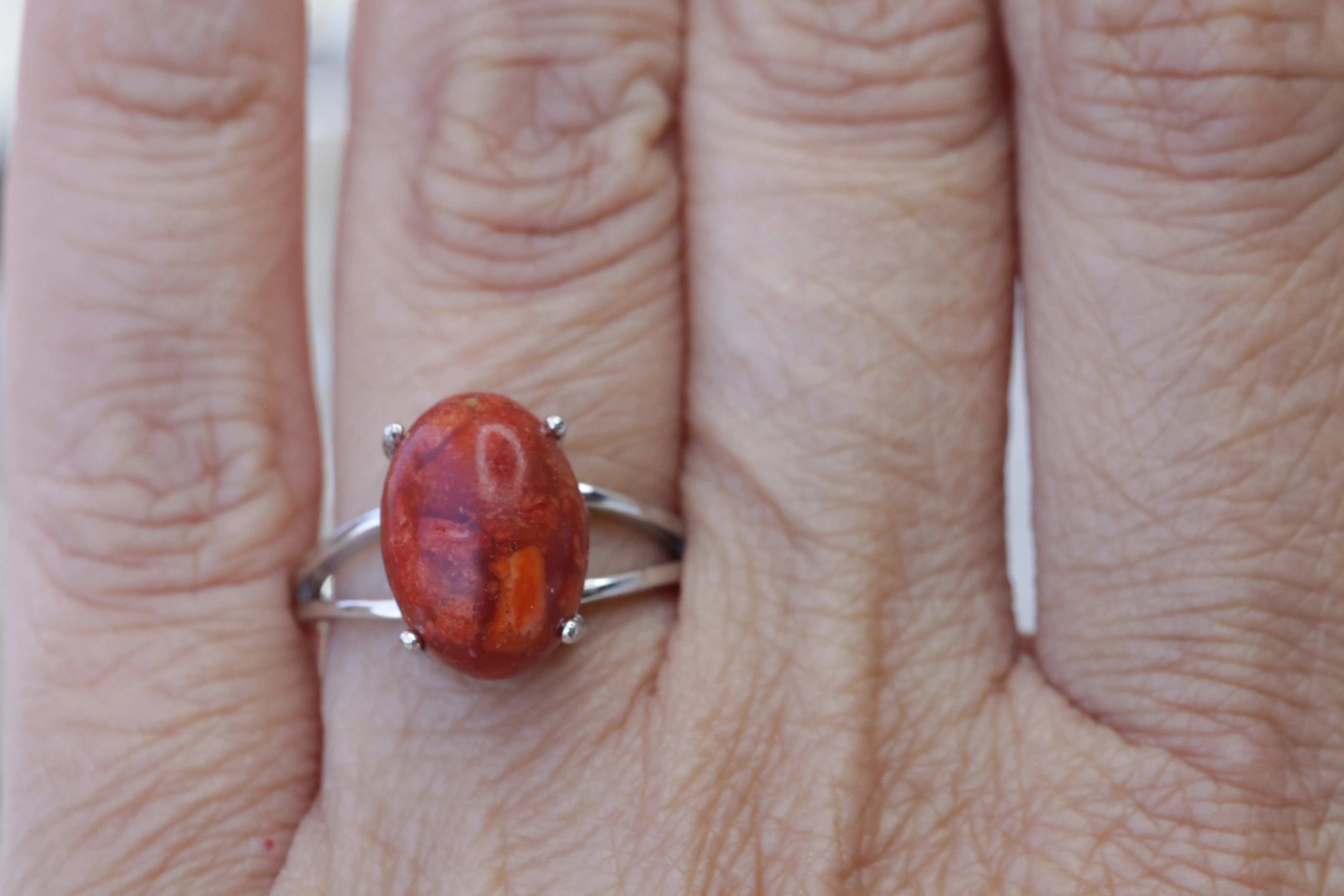 Coral silver sterling ring