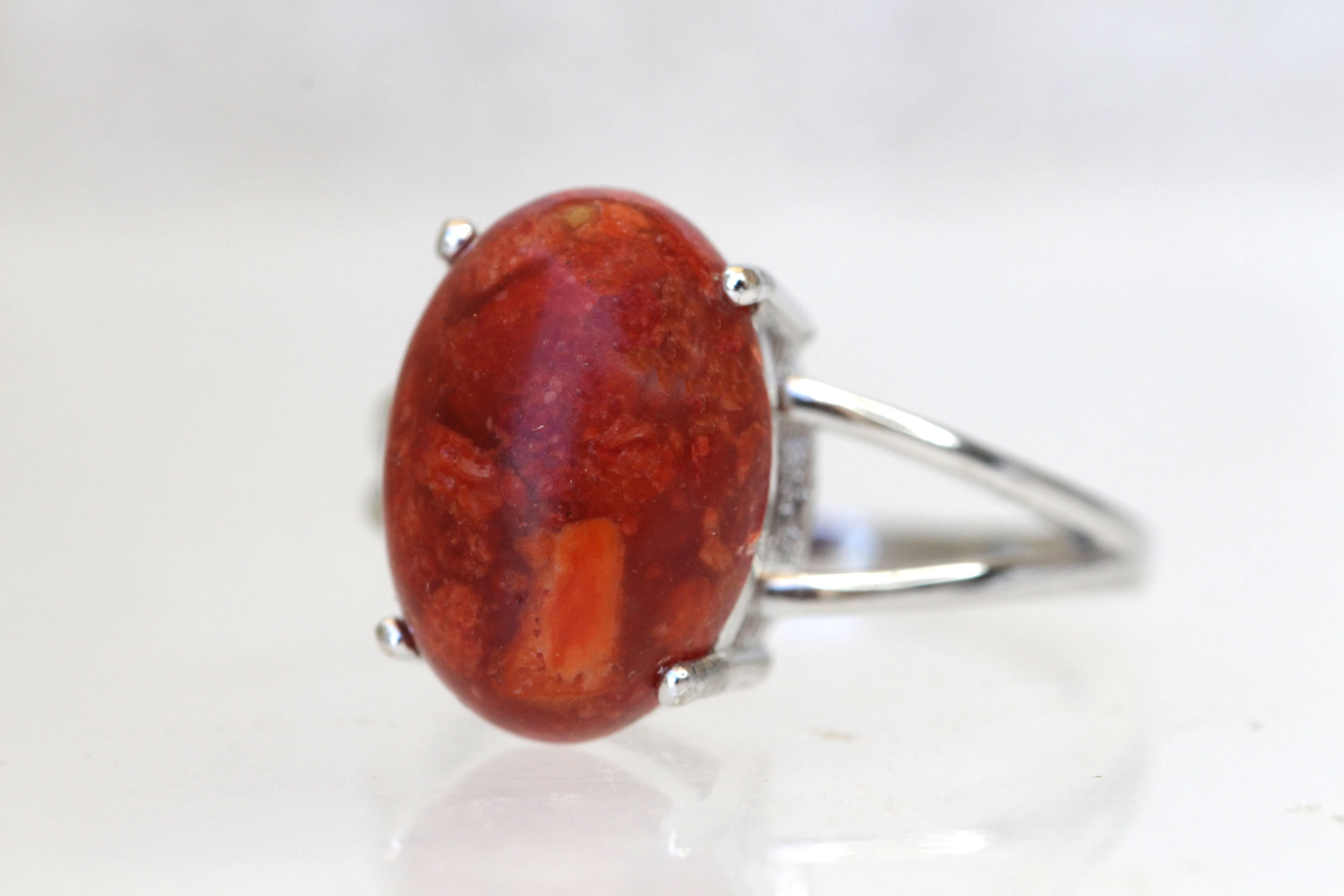 Coral silver sterling ring