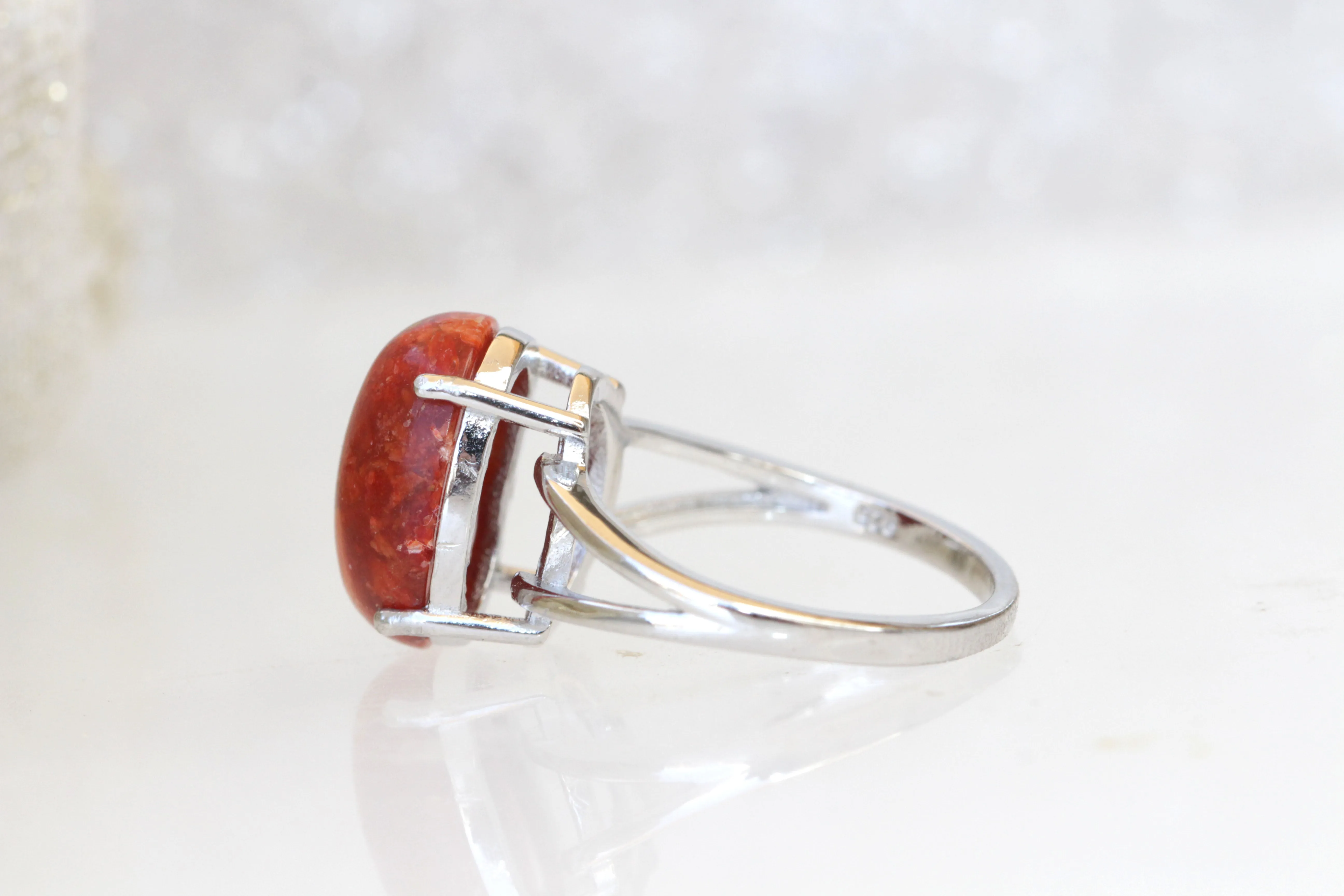 Coral silver sterling ring