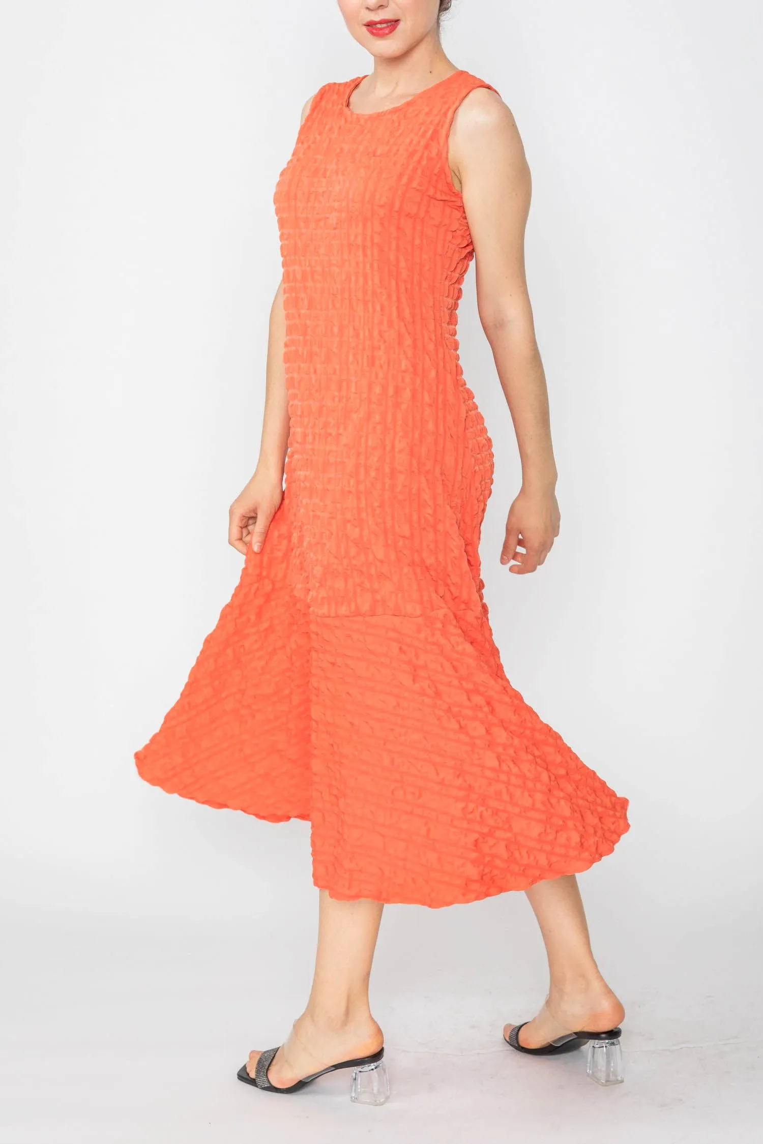Coral Sleeveless Bottom Ruffle Dress