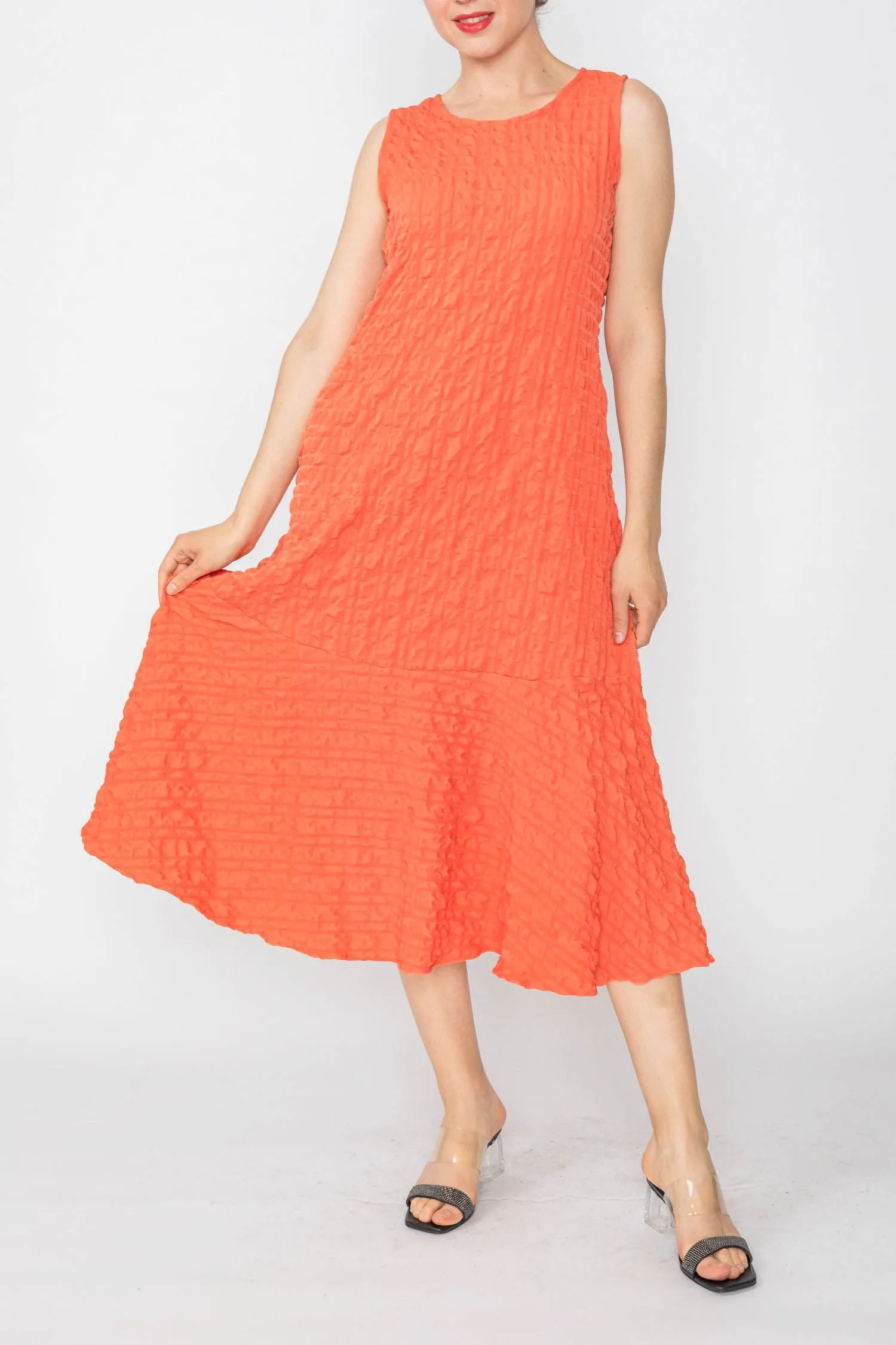 Coral Sleeveless Bottom Ruffle Dress