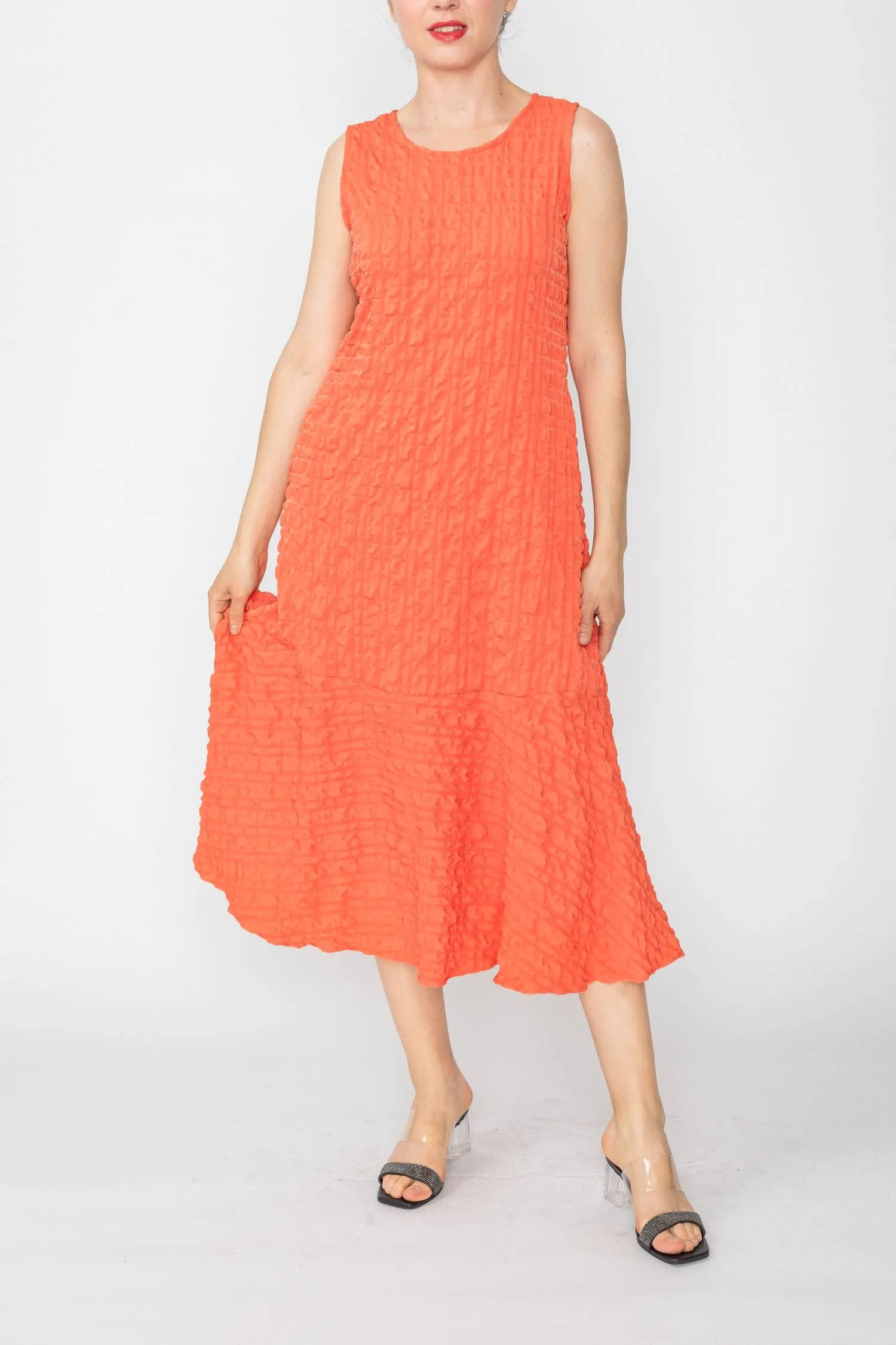 Coral Sleeveless Bottom Ruffle Dress