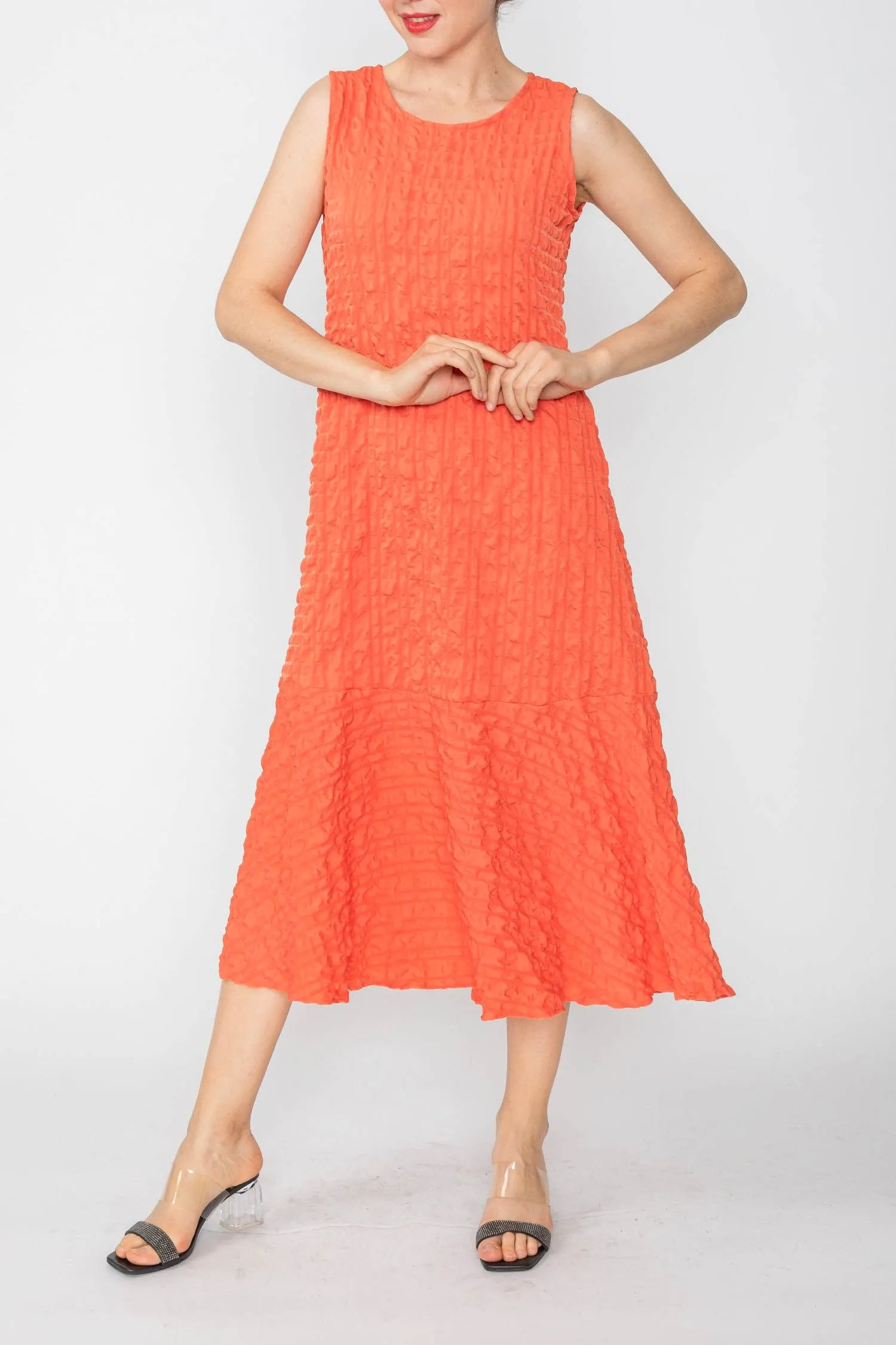 Coral Sleeveless Bottom Ruffle Dress