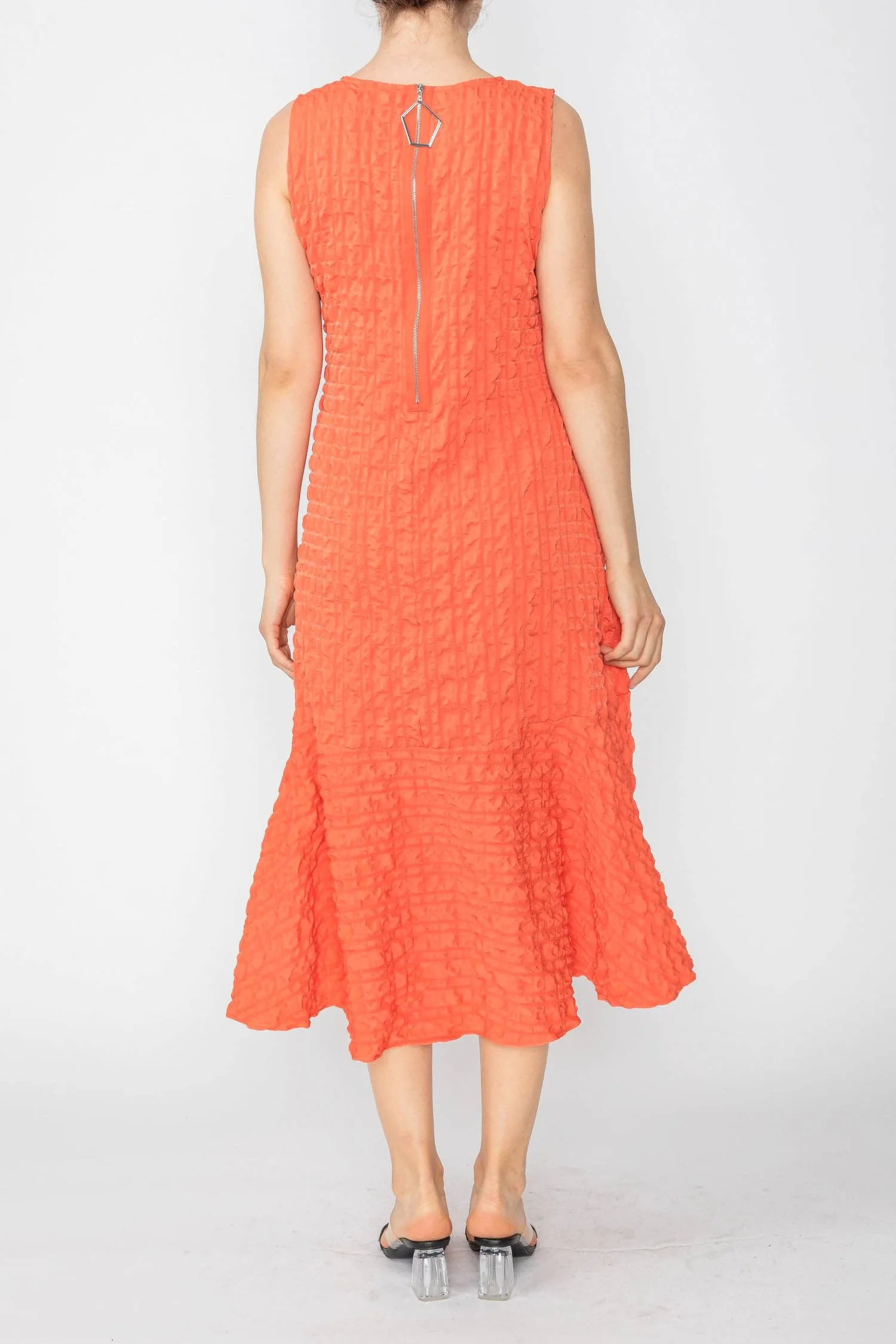 Coral Sleeveless Bottom Ruffle Dress
