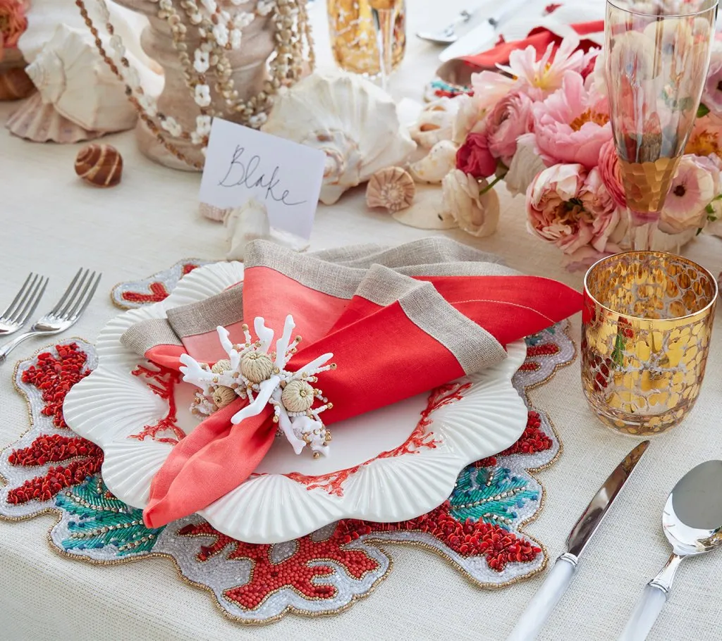 Coral Spray Placemat in Coral & Turquoise, Set of 2