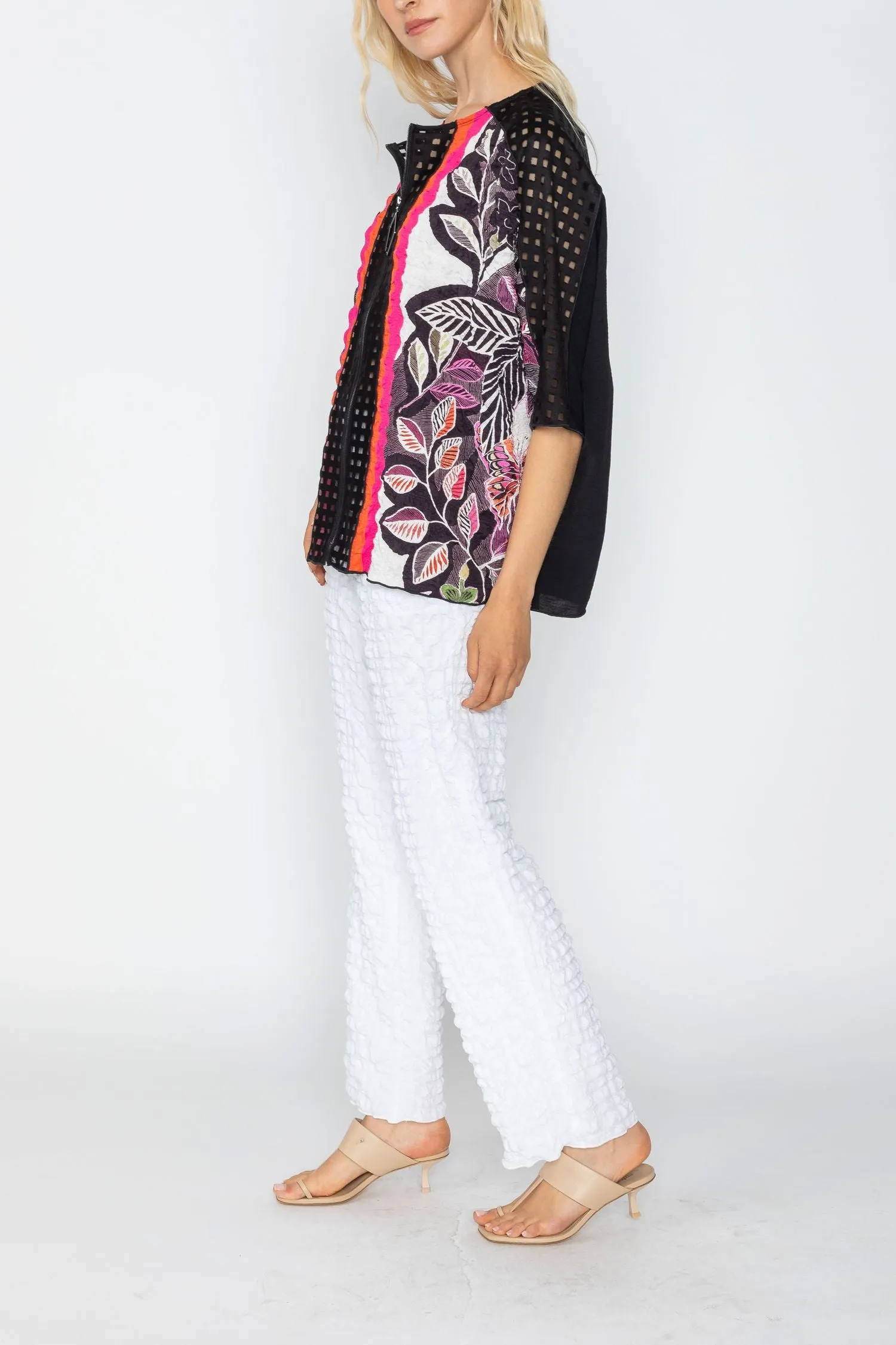 Coral Zip-Up Scare Pattern Top