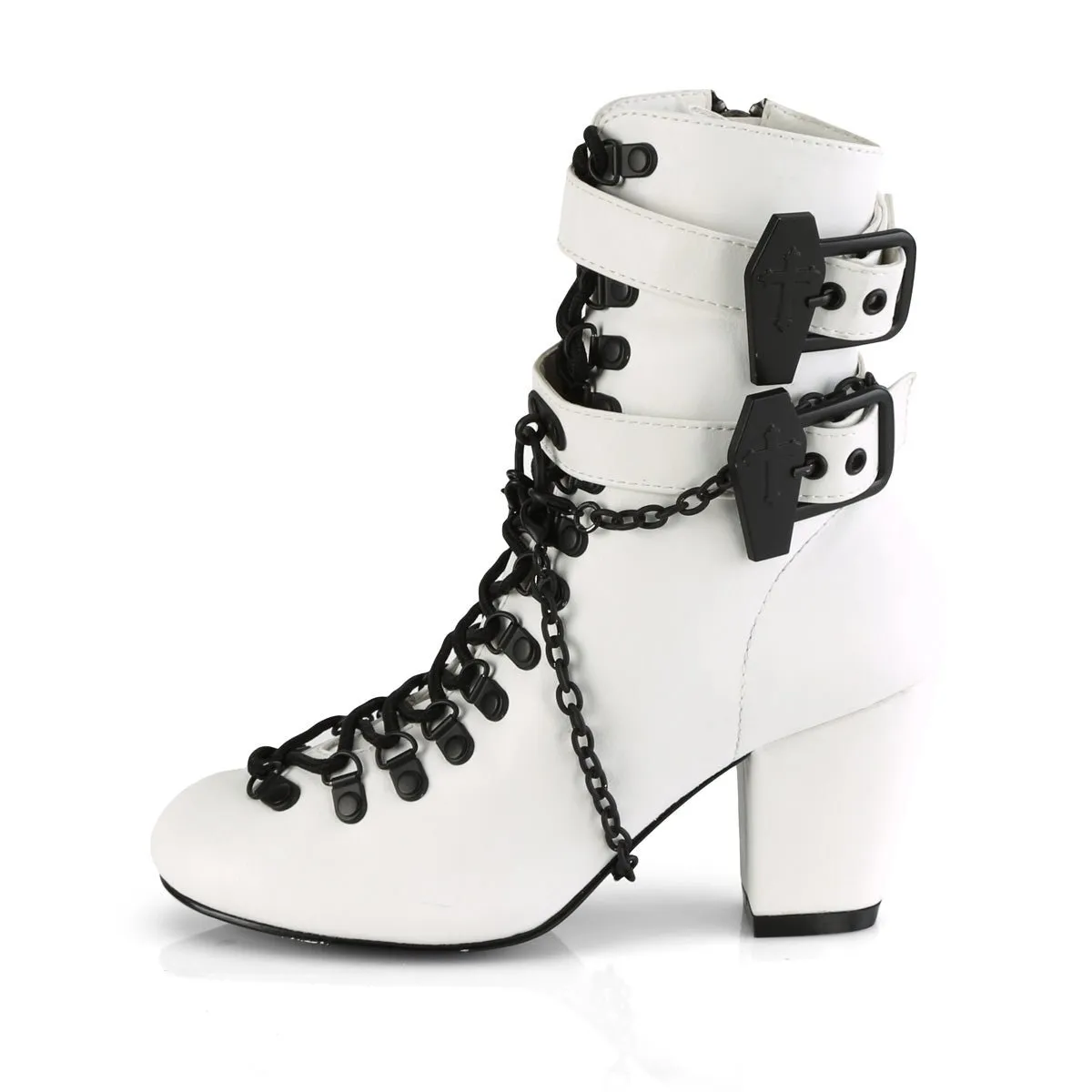 Demonia VIVIKA-128 | White Vegan Leather Ankle Boots