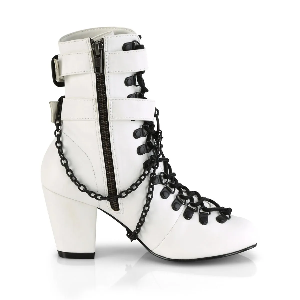 Demonia VIVIKA-128 | White Vegan Leather Ankle Boots
