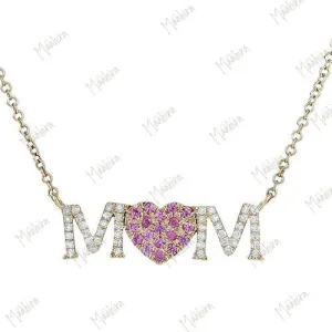 Diamond & Ruby Mom Word Necklace