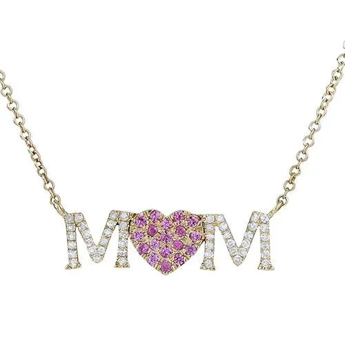 Diamond & Ruby Mom Word Necklace