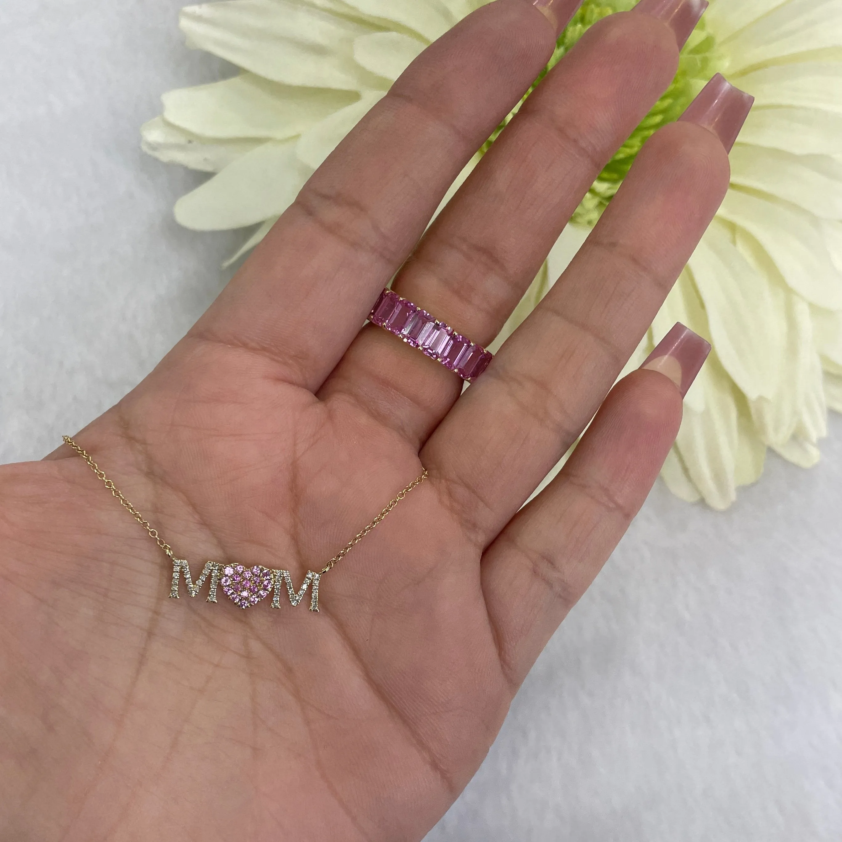 Diamond & Ruby Mom Word Necklace