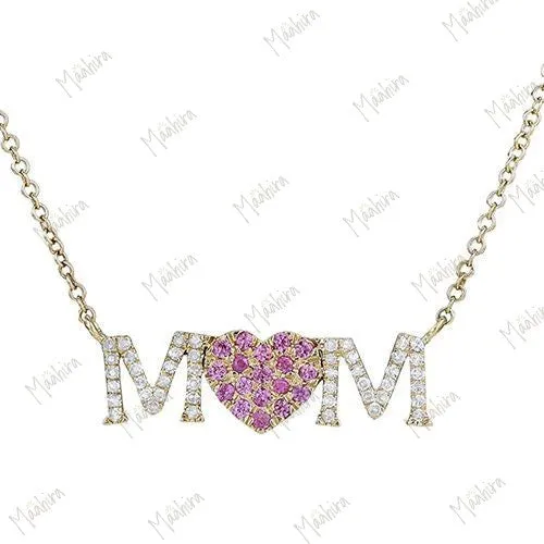 Diamond & Ruby Mom Word Necklace