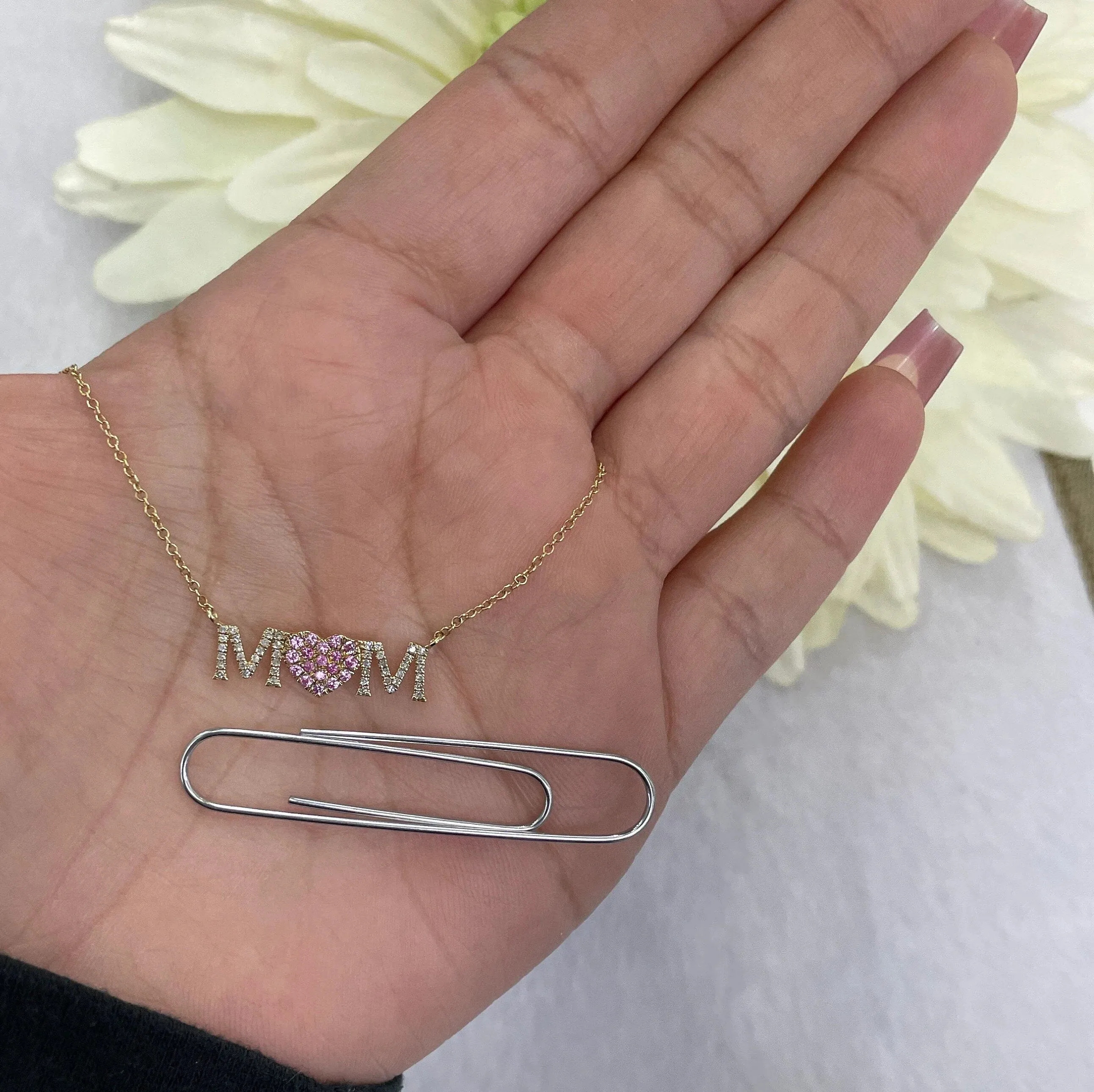 Diamond & Ruby Mom Word Necklace
