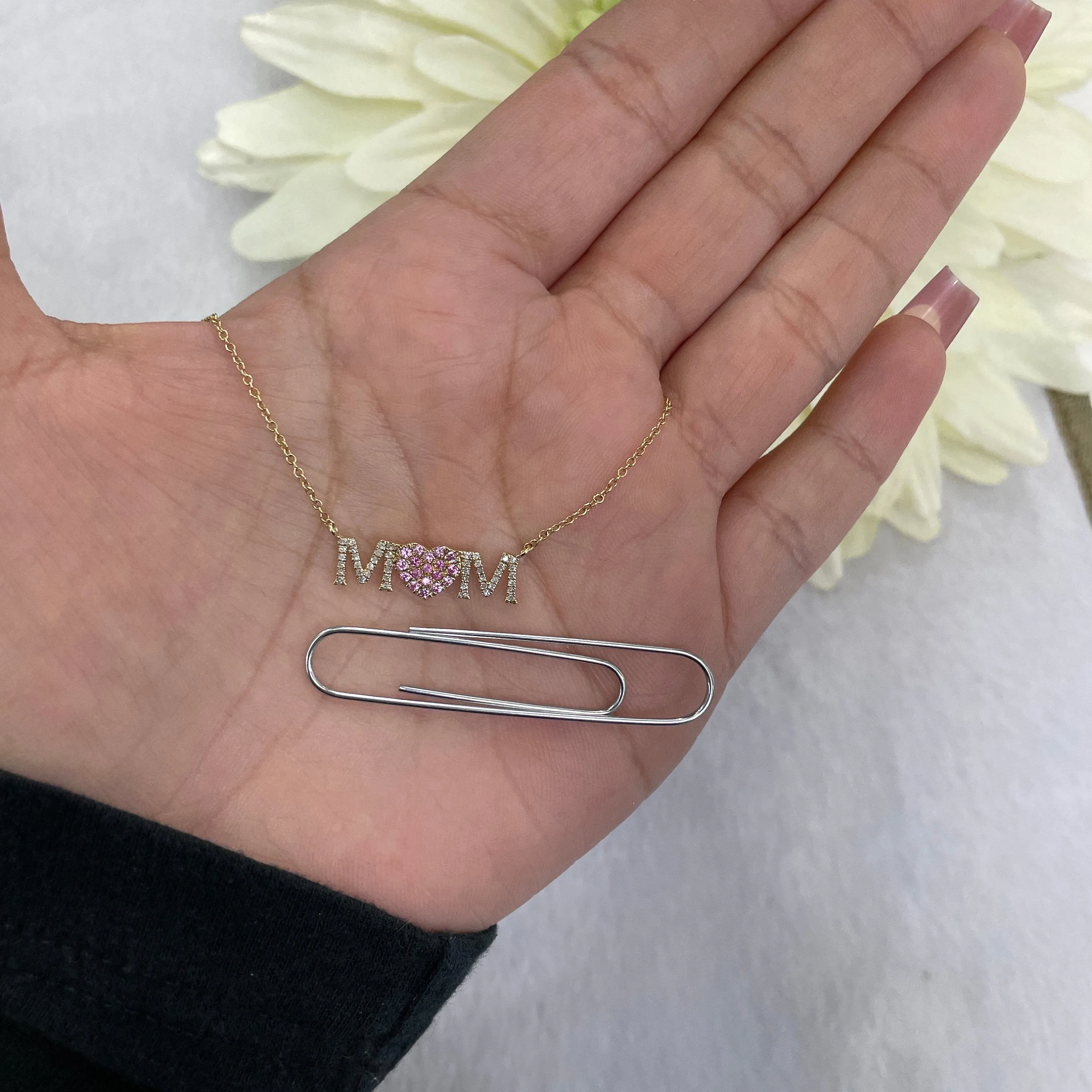 Diamond & Ruby Mom Word Necklace