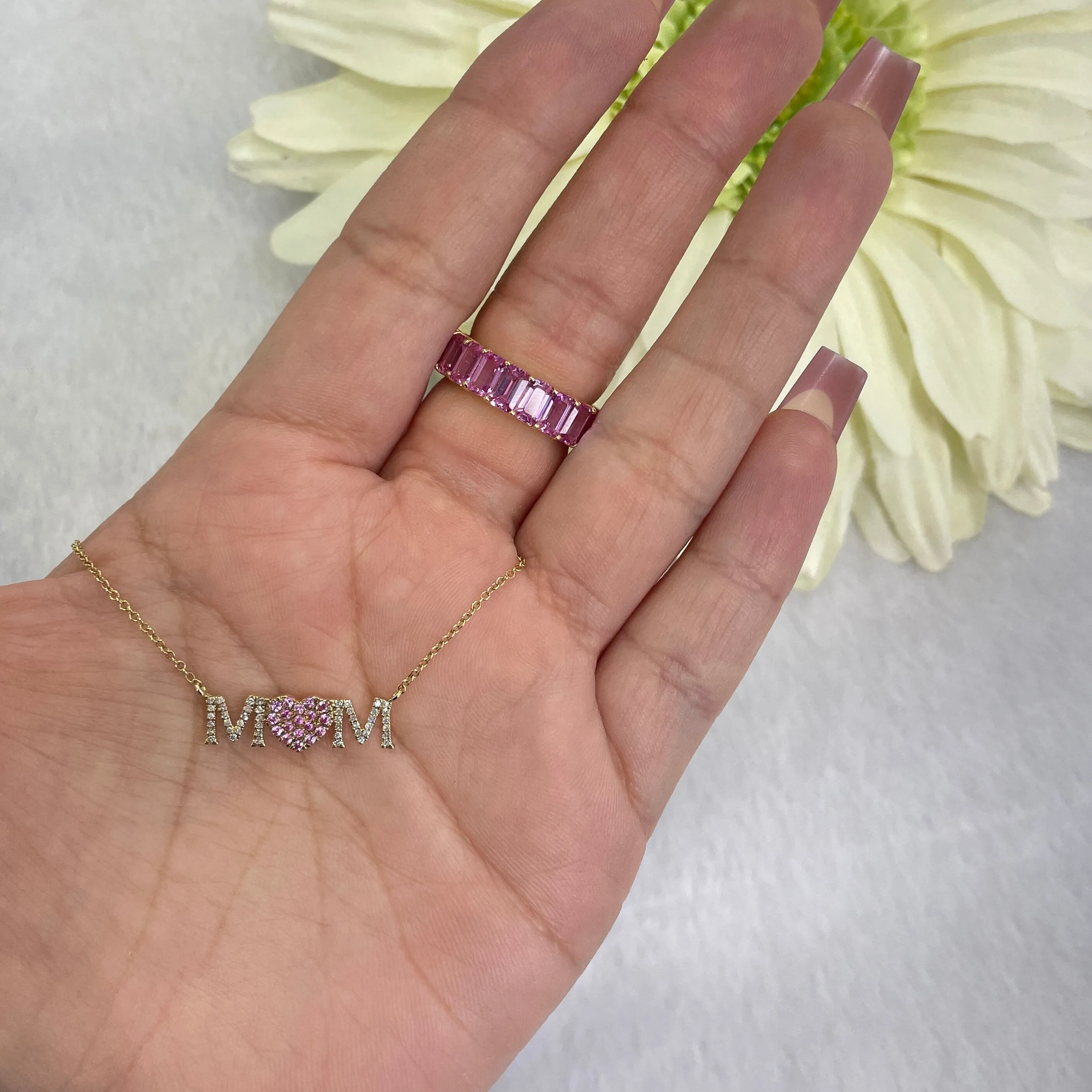 Diamond & Ruby Mom Word Necklace