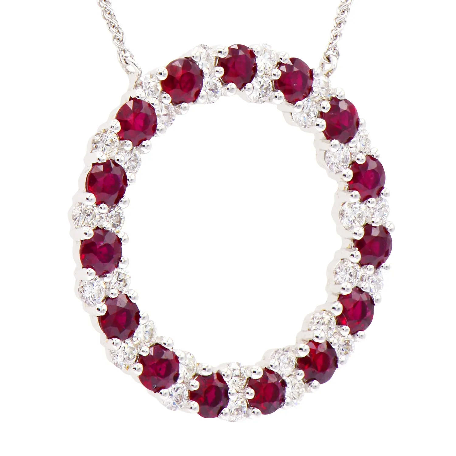 Diamond and ruby circle of life pendant necklace (SKU N073)