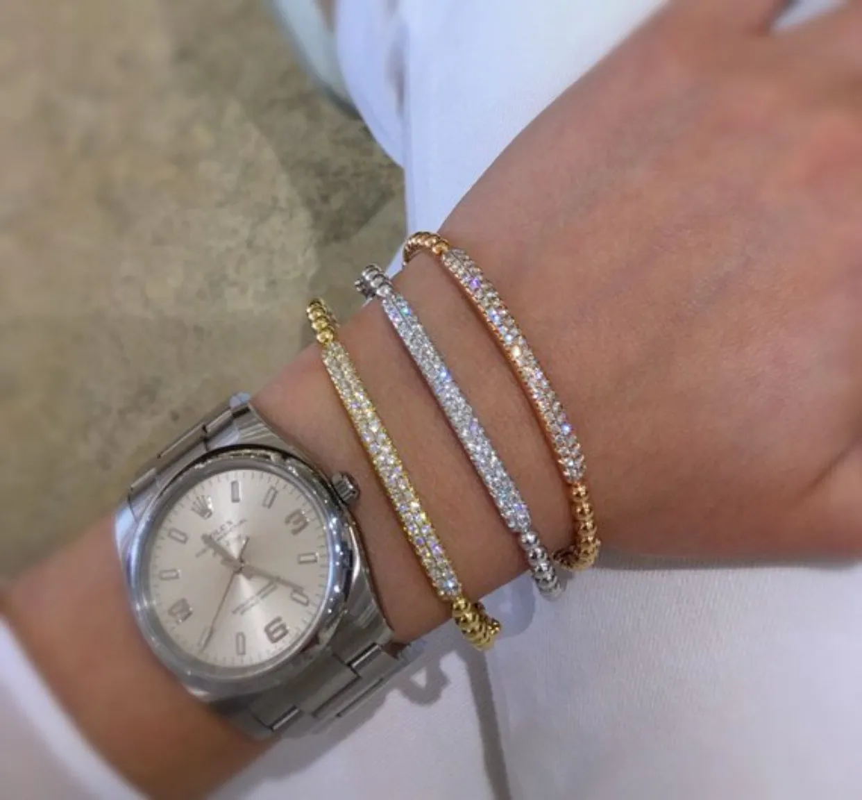 Diamond Bar Beaded Bangle Bracelet